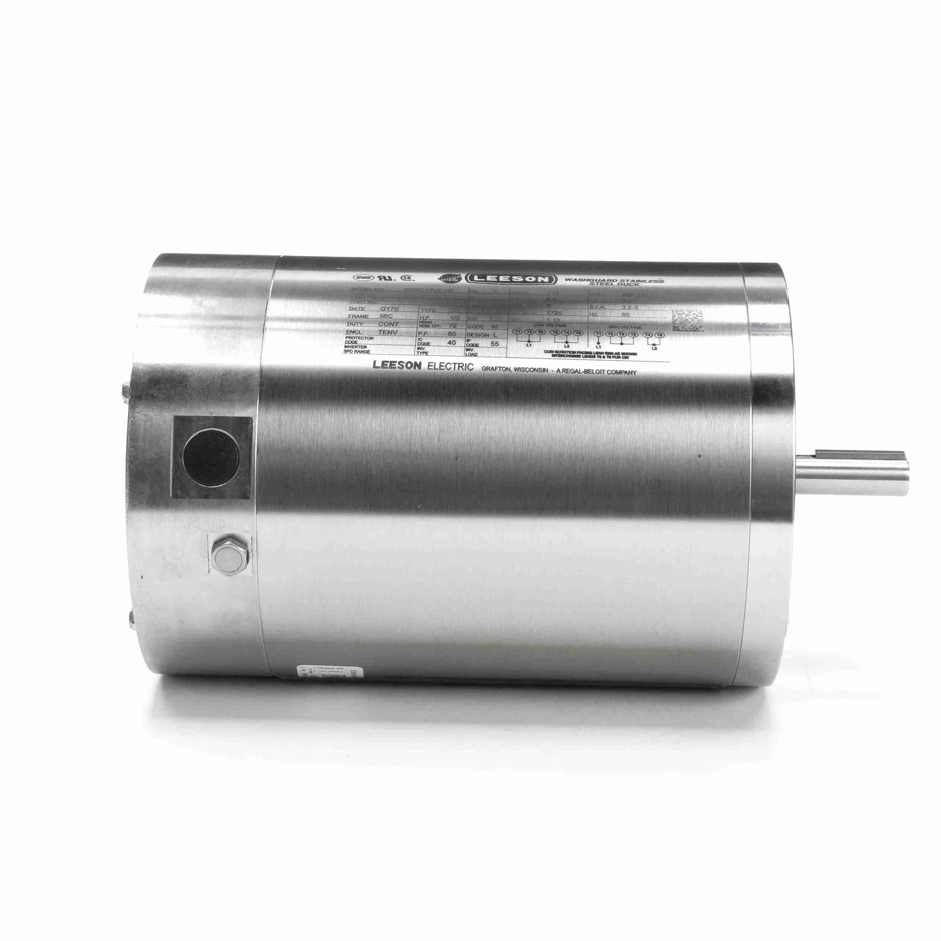 116349.00 Leeson 1/3HP Washguard All-Stainless Electric Motor, 1725RPM