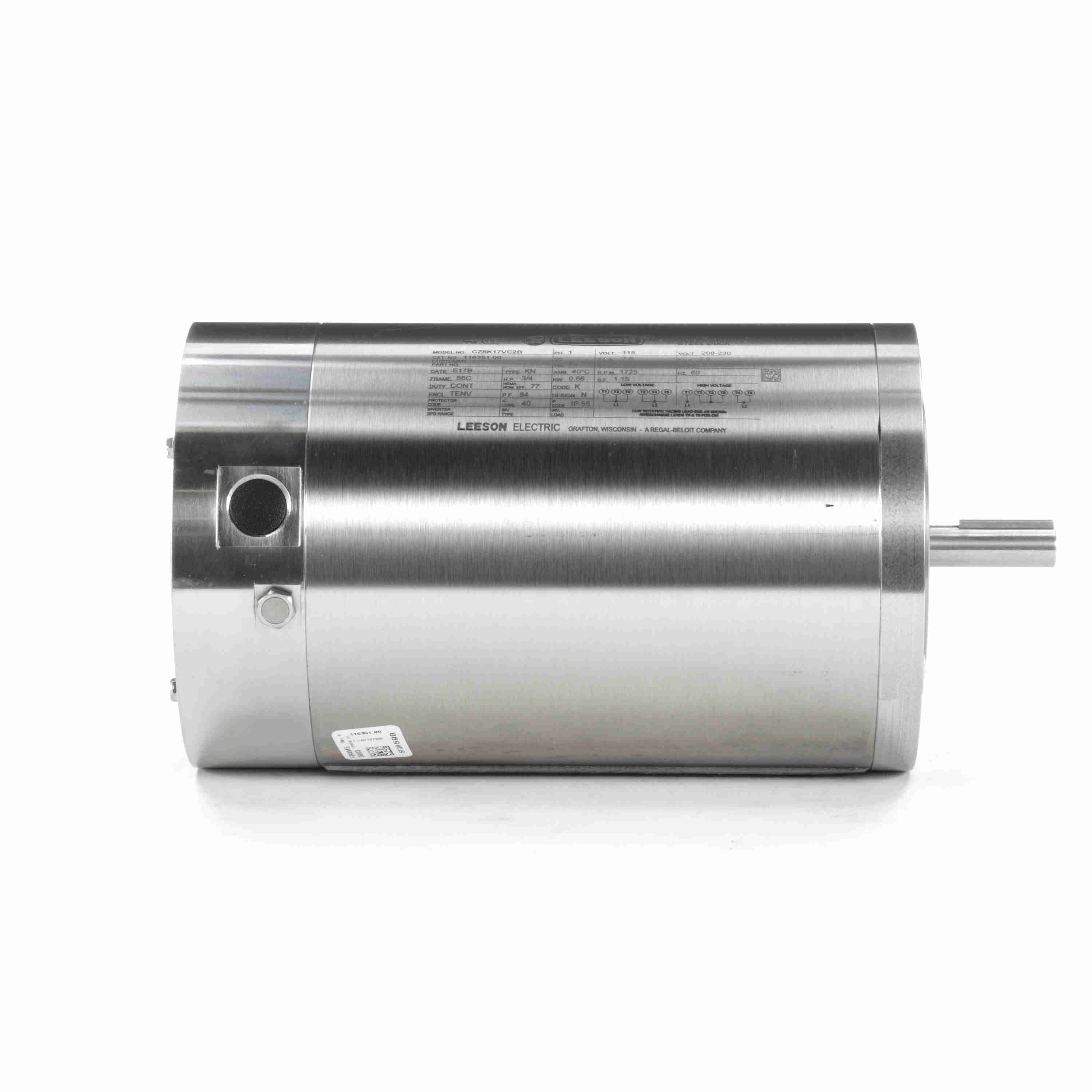 116351.00 Leeson 3/4HP Washguard All-Stainless Electric Motor, 1725RPM - 0