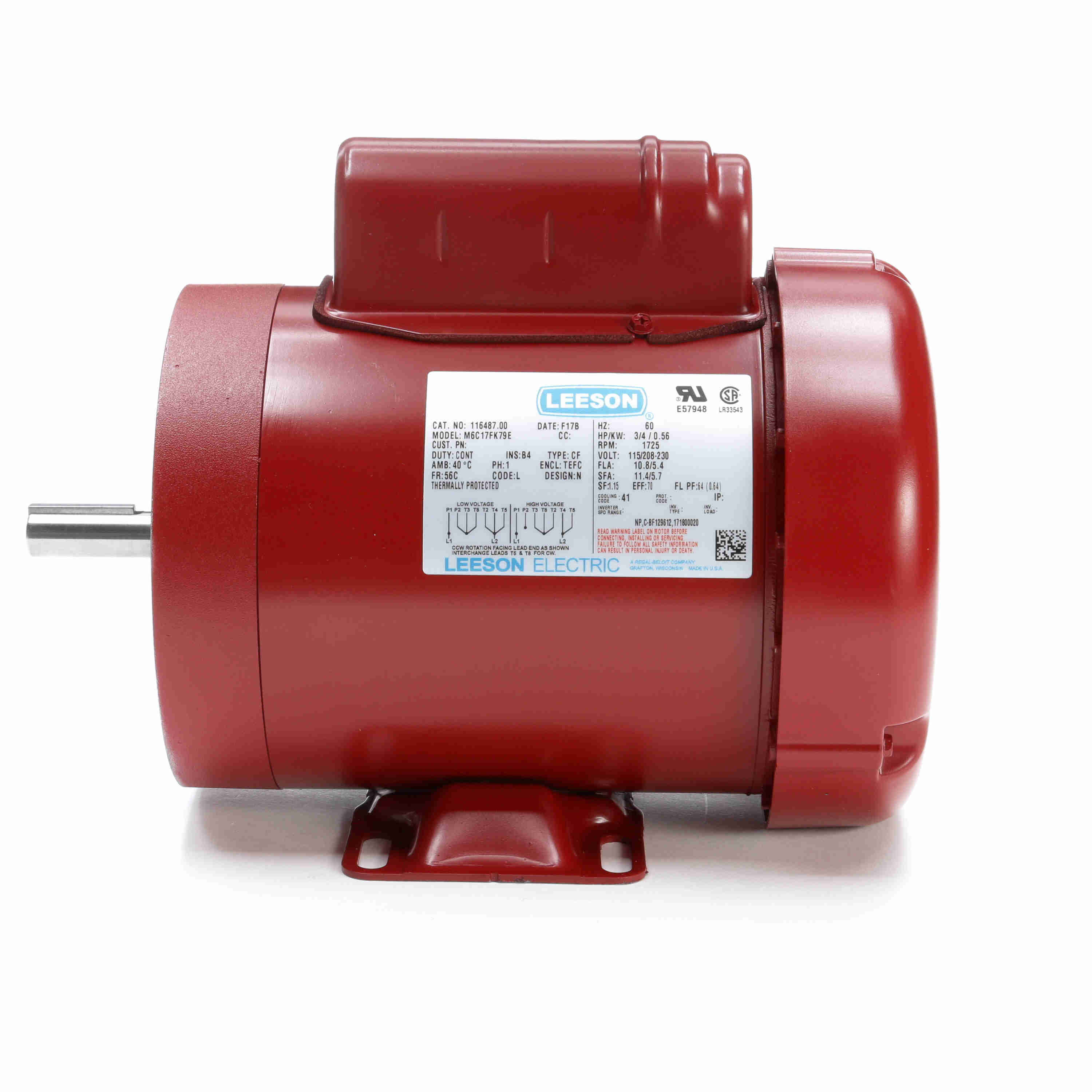 116487.00 Leeson 3/4HP Hi-Torque Agriculture Duty Electric Motor, 1800RPM