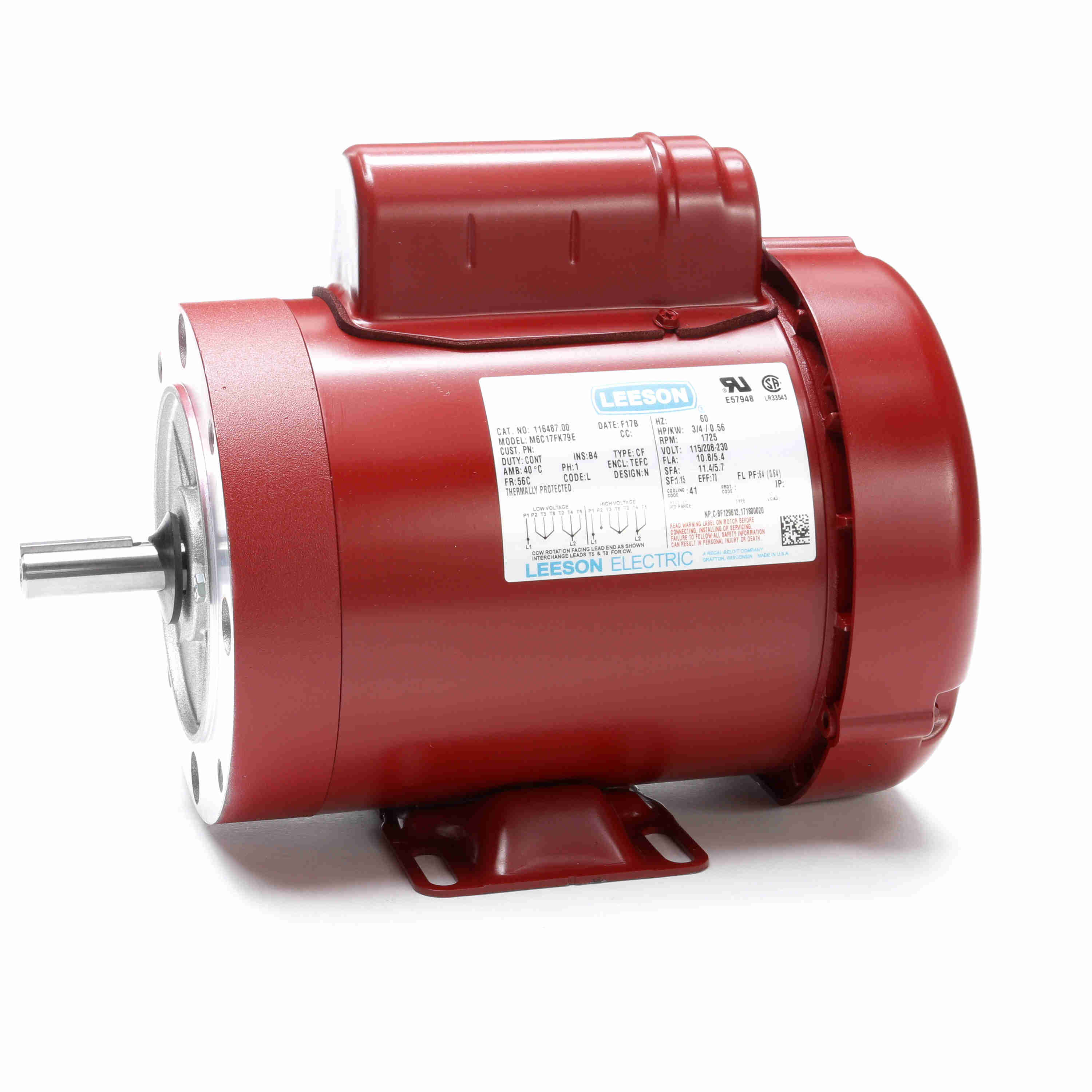 116487.00 Leeson 3/4HP Hi-Torque Agriculture Duty Electric Motor, 1800RPM