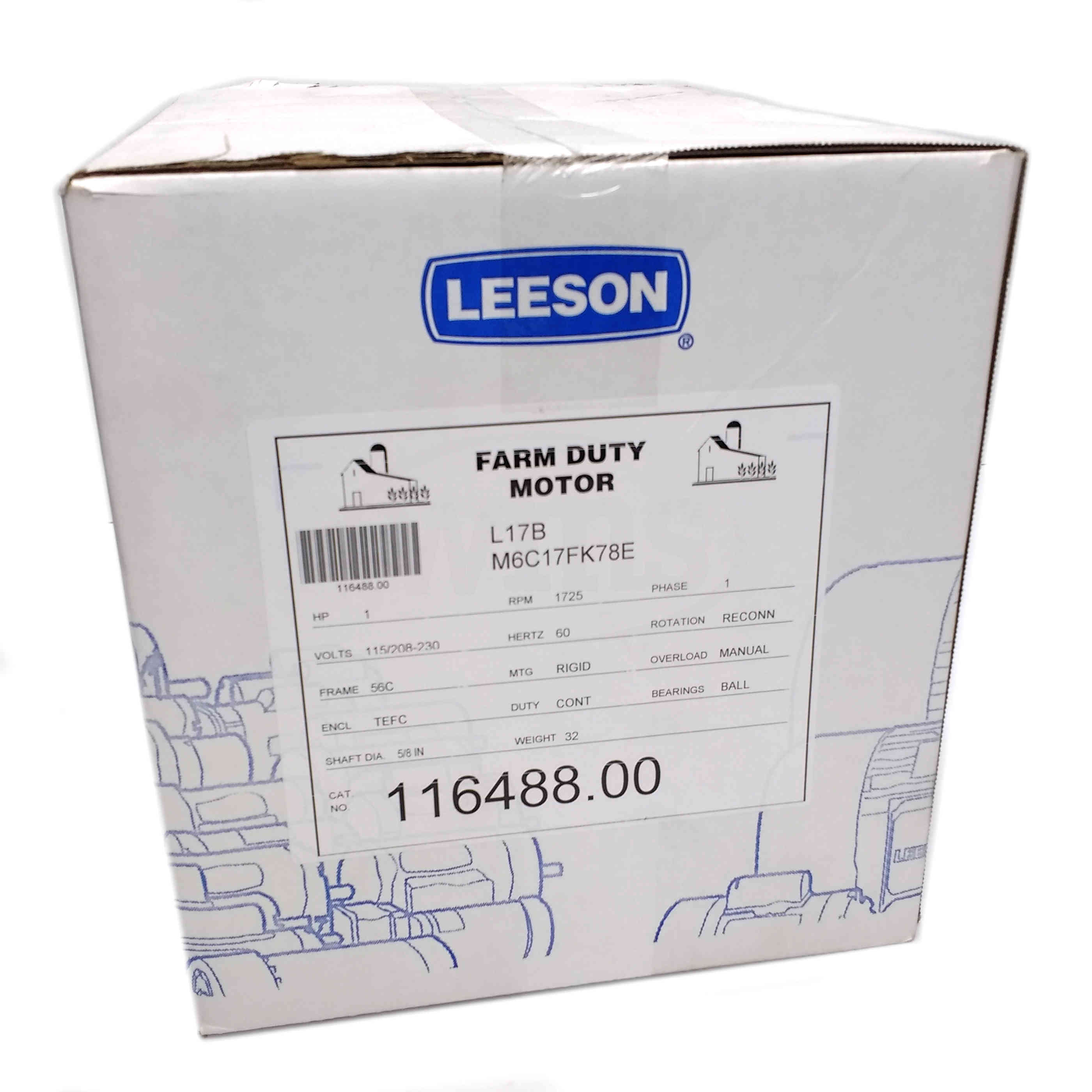 1HP Leeson Hi-Torque Agriculture Duty Electric Motor
