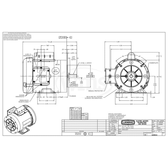 116488.00 1HP Leeson Ag Duty Electric Motor