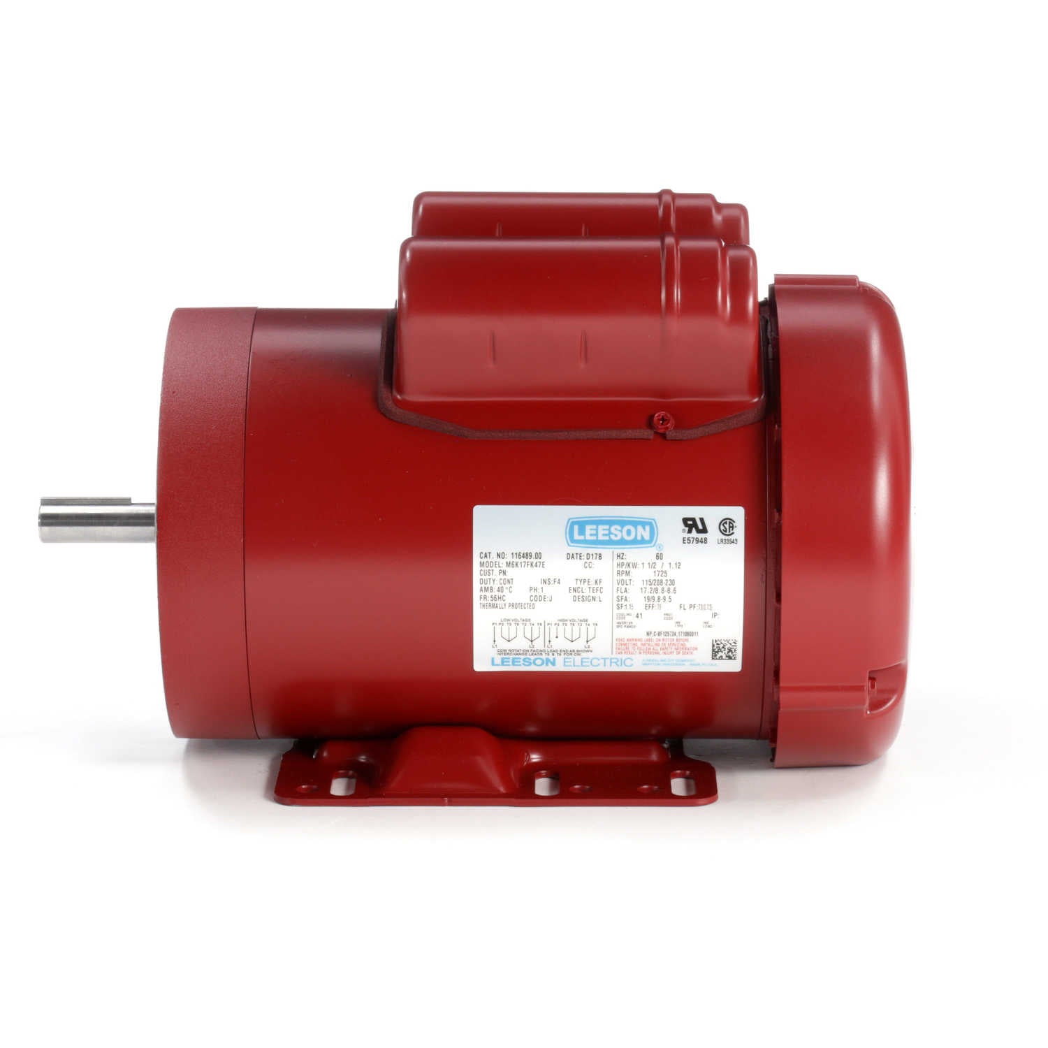 116489.00 Leeson 1.5HP Hi-Torque Agriculture Duty Electric Motor, 1800RPM