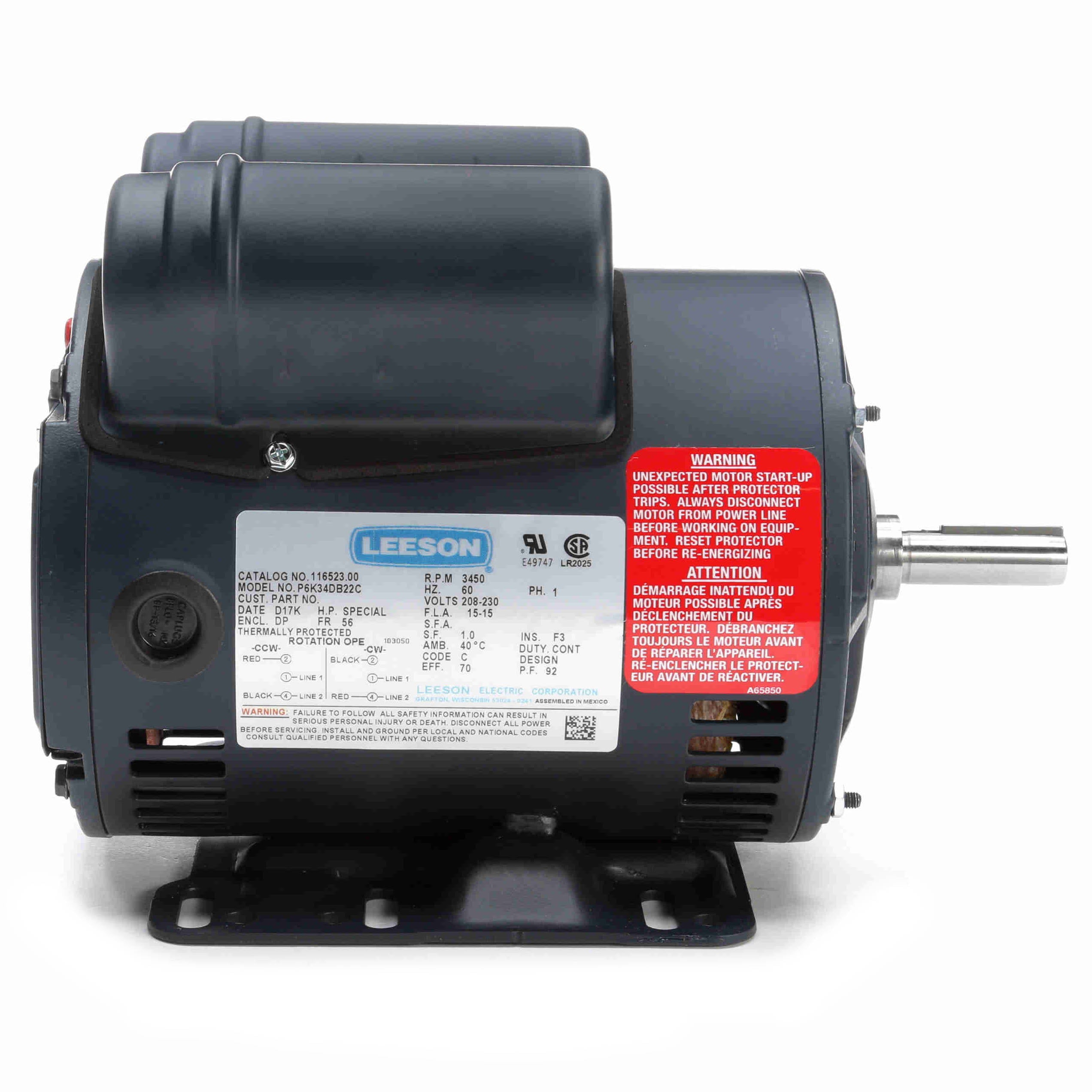 116523.00 Leeson 5HP Compressor Duty Electric Motor, 3600 RPM - 0
