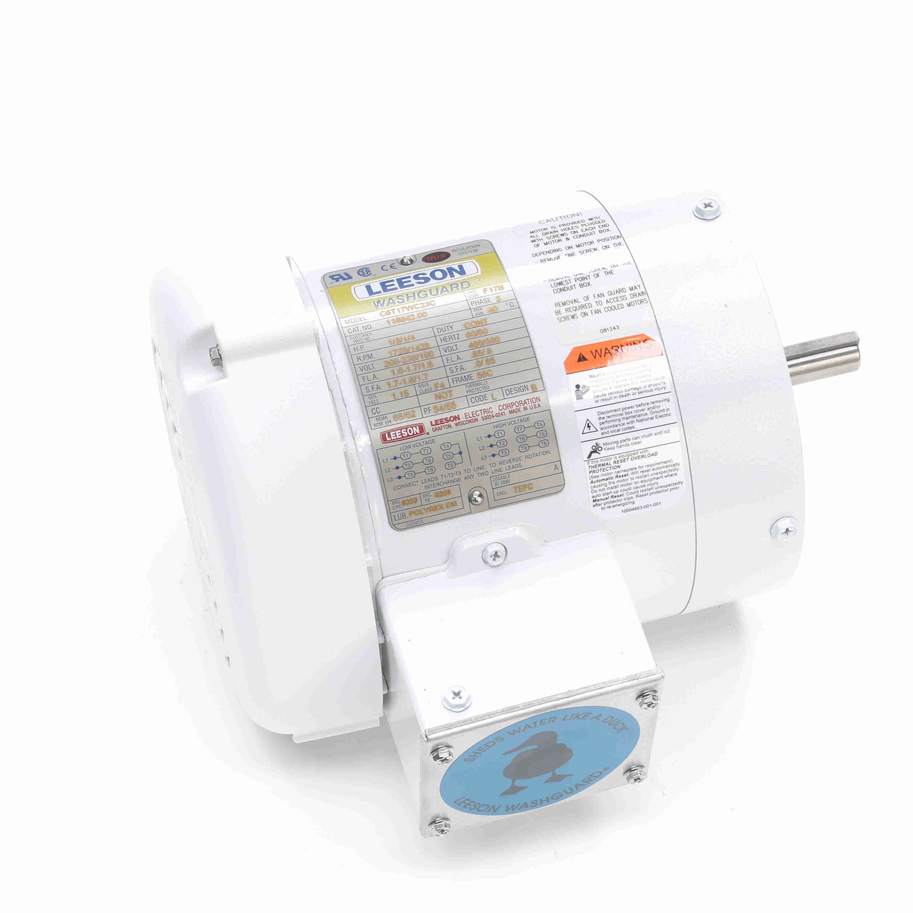 Leeson Washguard Electric Motor, 1/3 HP, 1800 RPM - 0