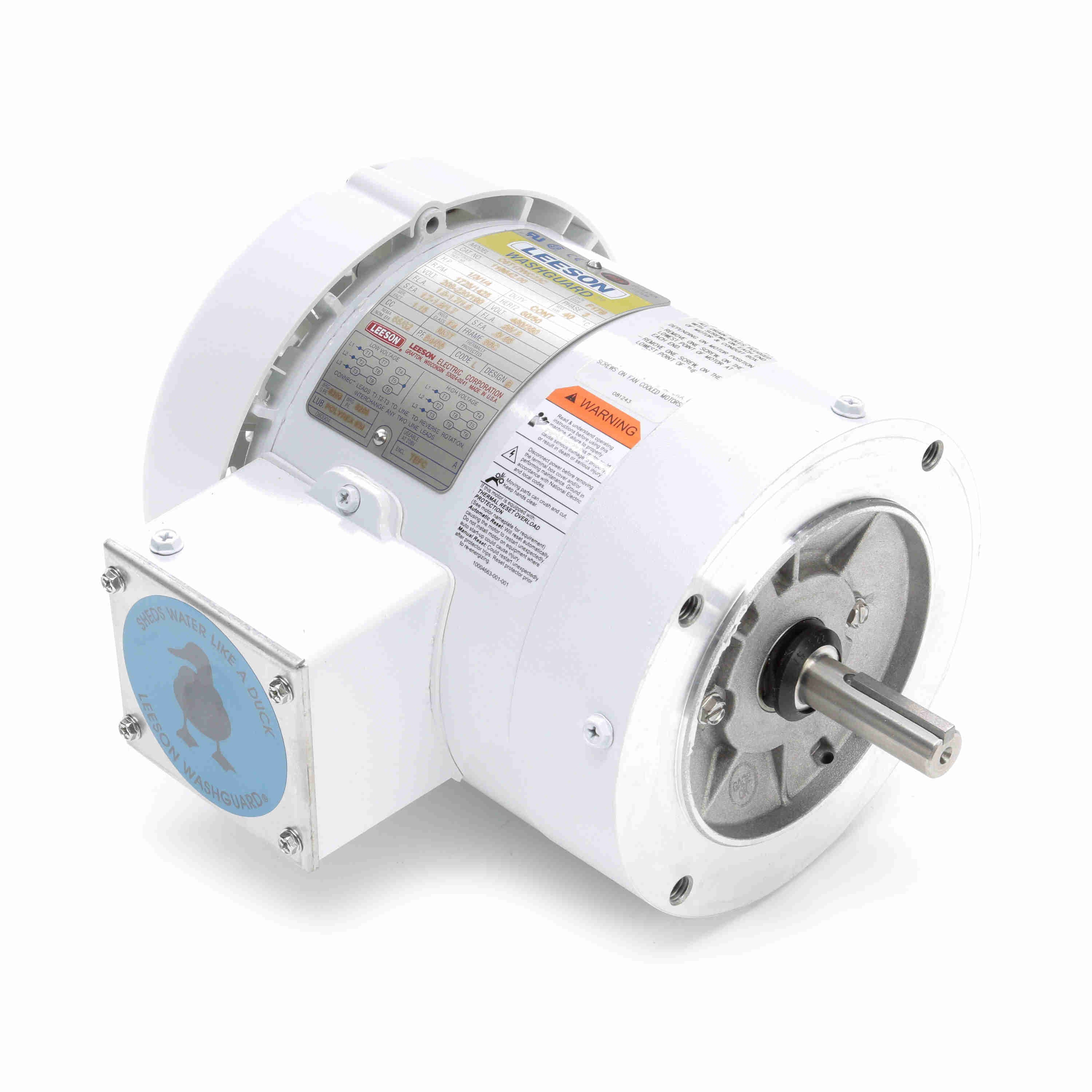 Leeson Washguard Electric Motor, 1/3 HP, 1800 RPM