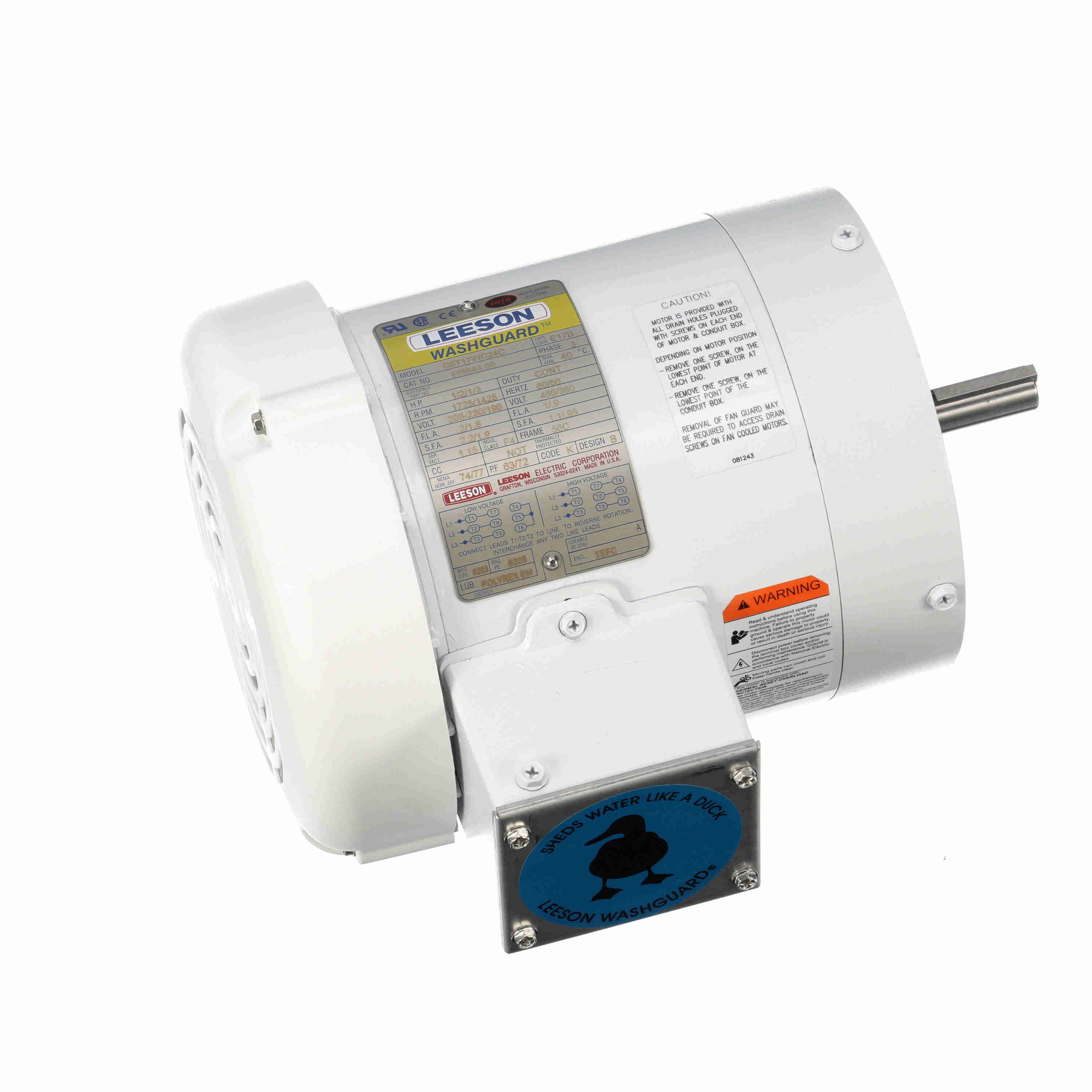 Leeson Washguard Electric Motor, 1/2 HP, 1800 RPM - 0