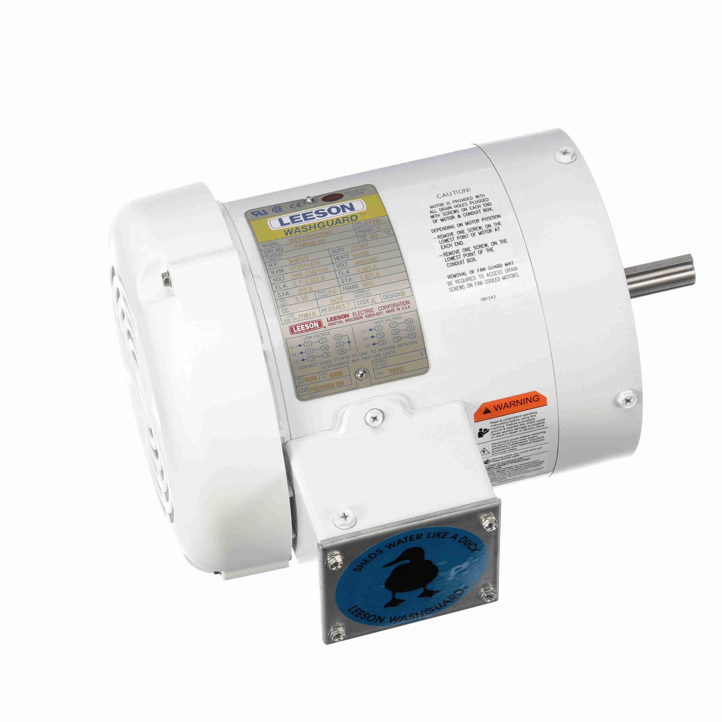 Leeson Washguard Electric Motor, 3/4 HP, 1800 RPM - 0