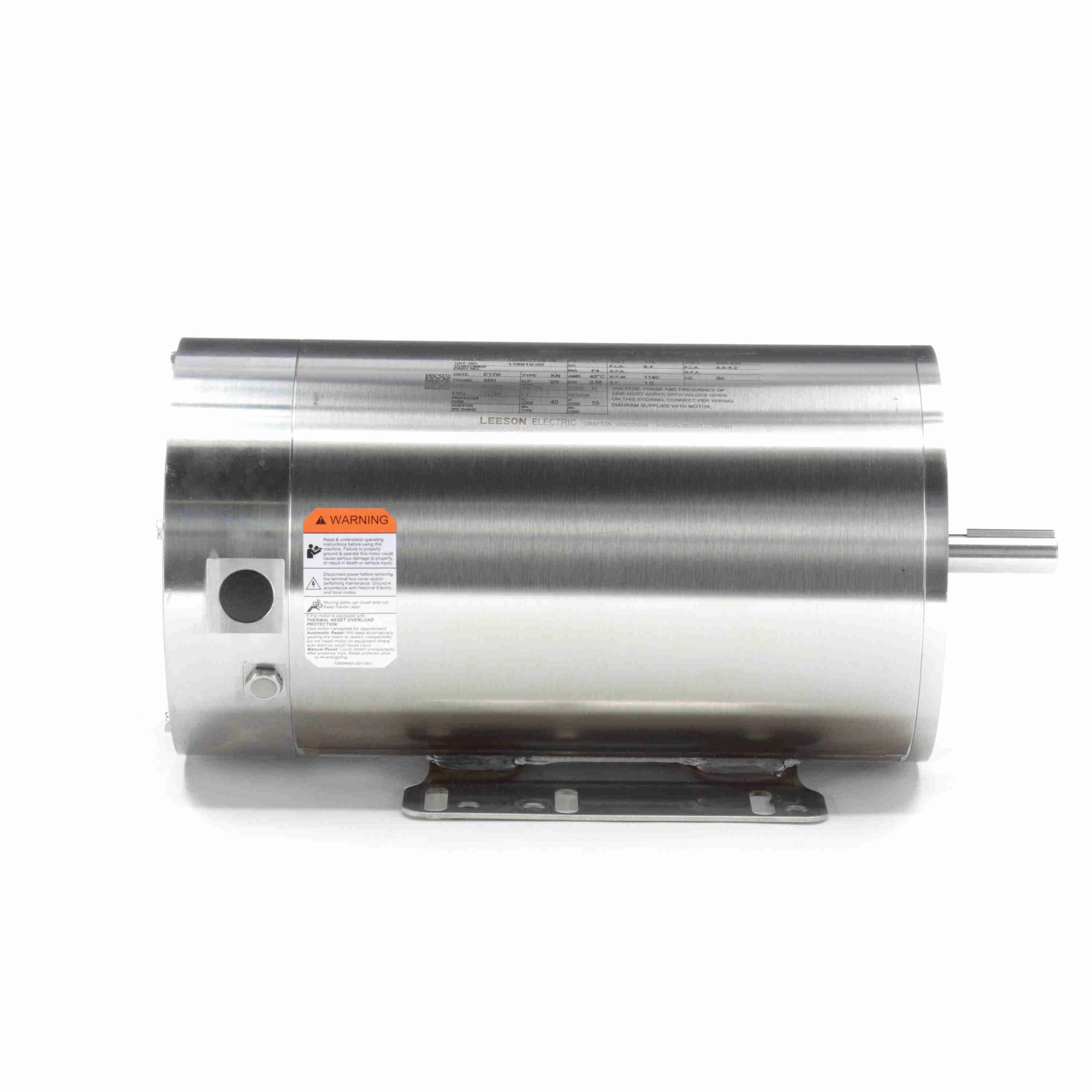 116919.00 Leeson 3/4HP Premium Duck Washdown Electric Motor, 1140RPM - 0