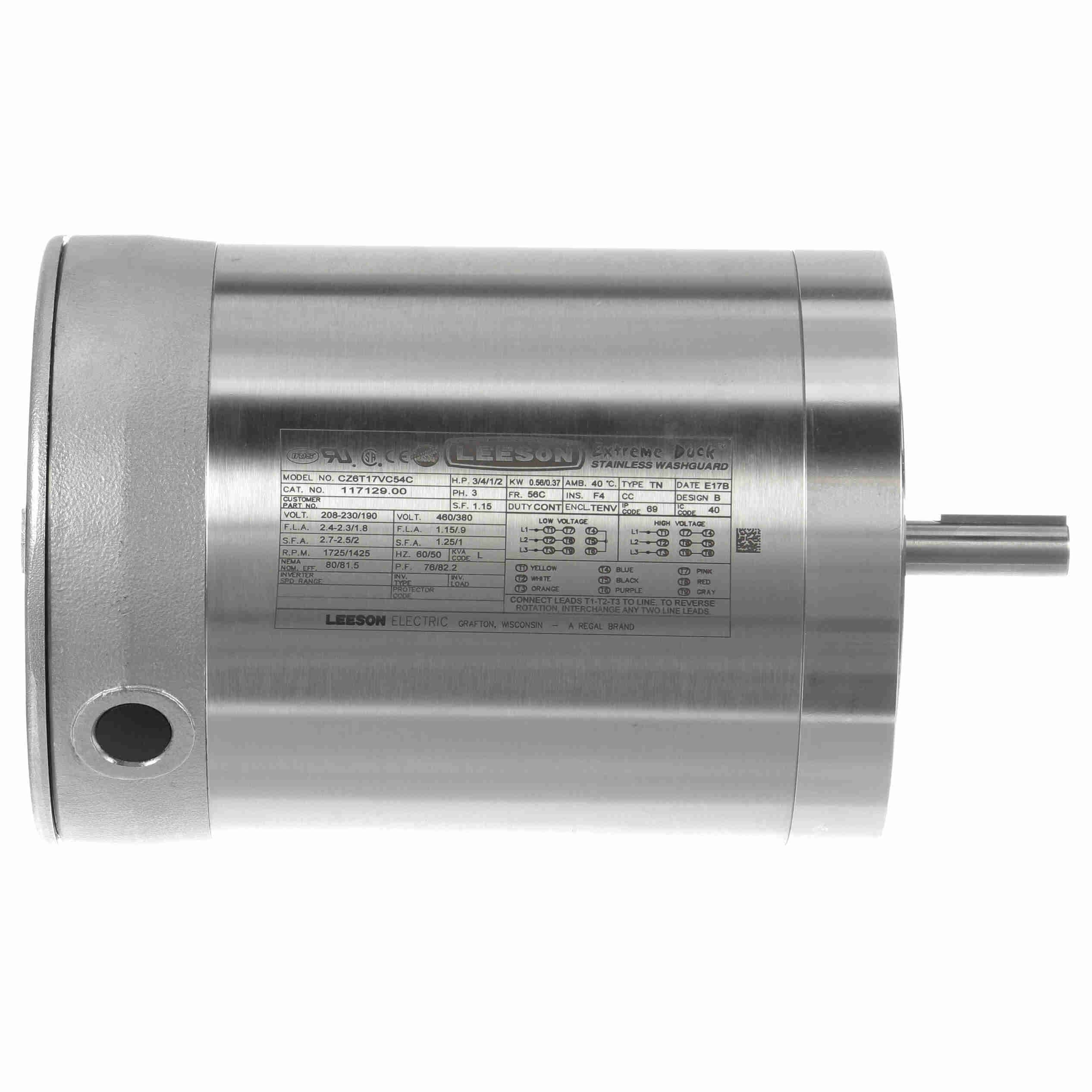 117129.00 Leeson 3/4HP Washdown Electric Motor, 1800RPM - 0