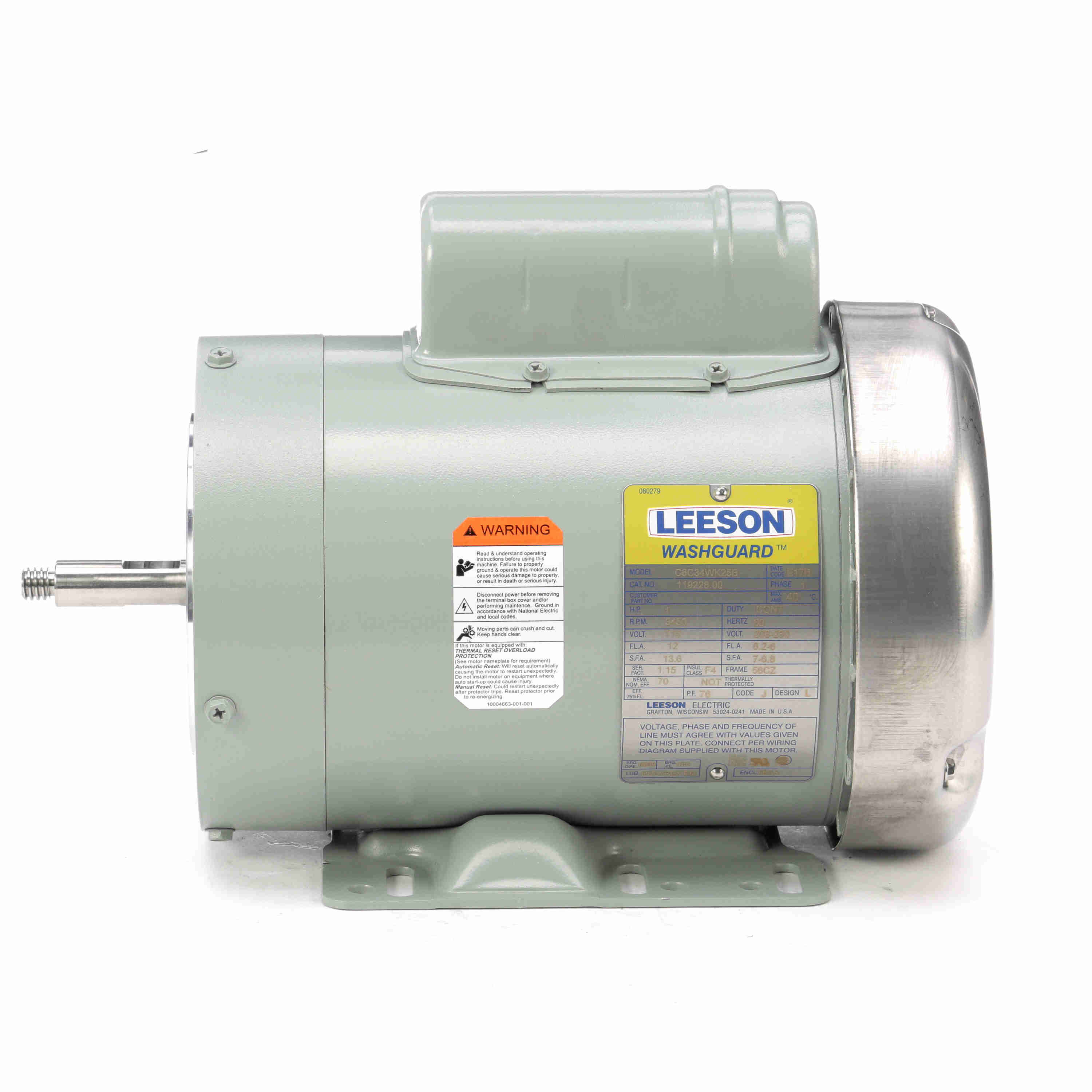 119228.00 Leeson 1HP Agriculture Duty Milk Transfer Pump Electric Motor, 3600RPM