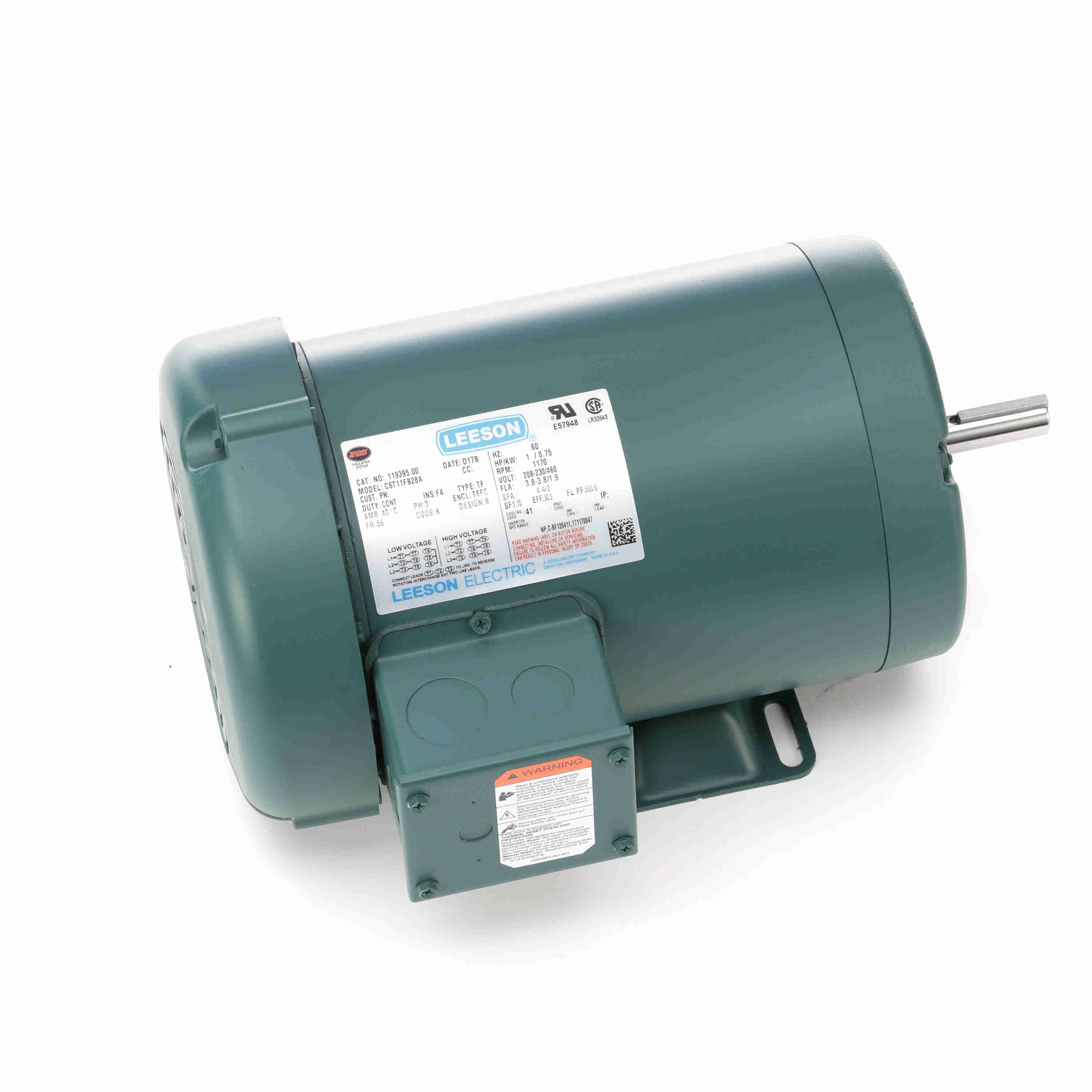 119395.00 Leeson 1HP Wattsaver General Purpose Electric Motor, 1170RPM - 0
