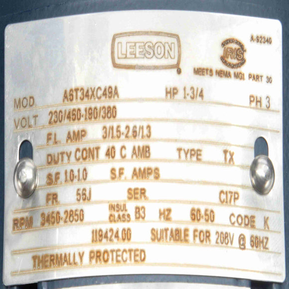 119424.00 Leeson 1HP Explosion Proof Electric Motor, 3600RPM