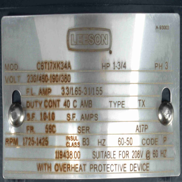 119438.00 Leeson 1HP Explosion Proof Electric Motor, 1800RPM