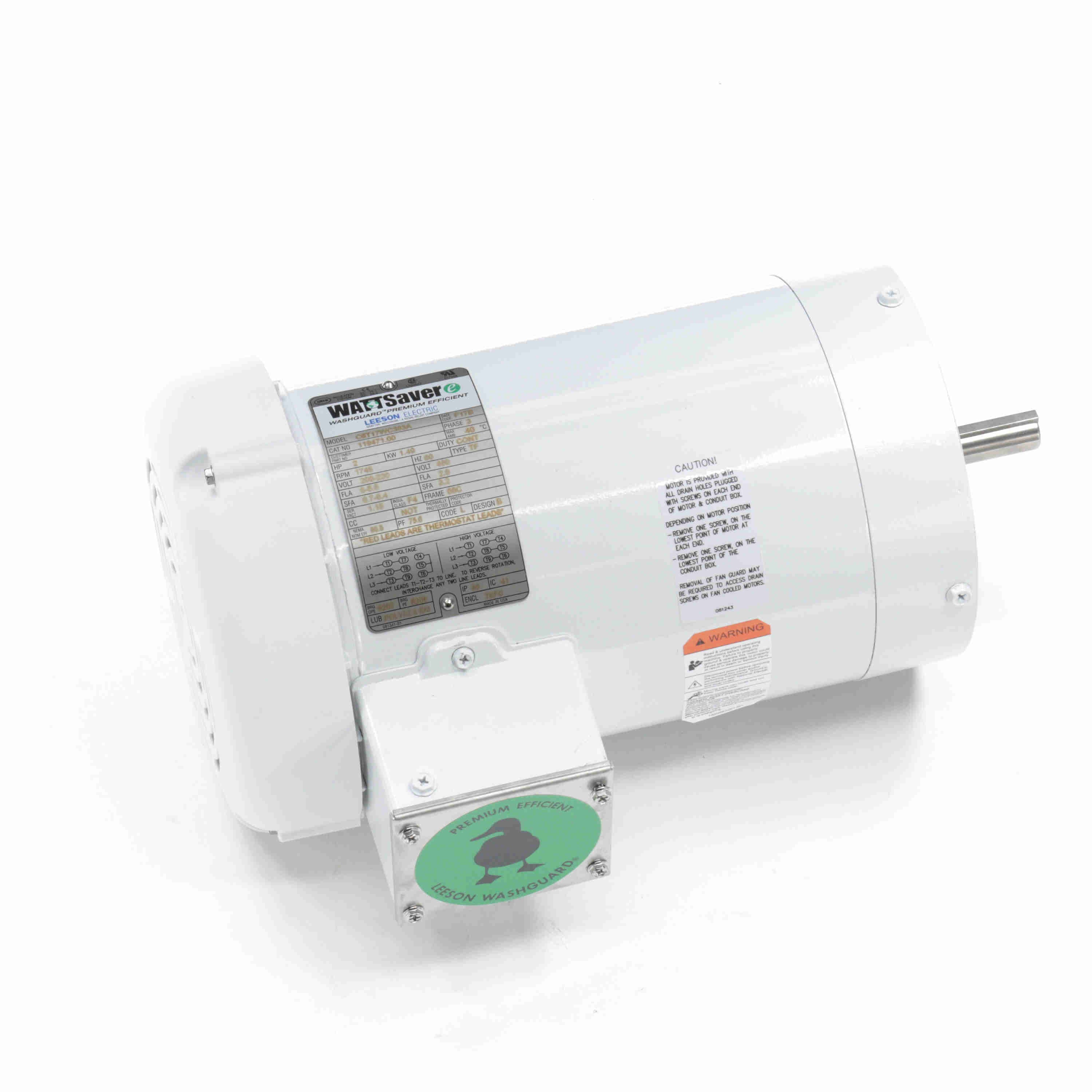 Leeson Washguard Electric Motor, 2 HP, 1800 RPM