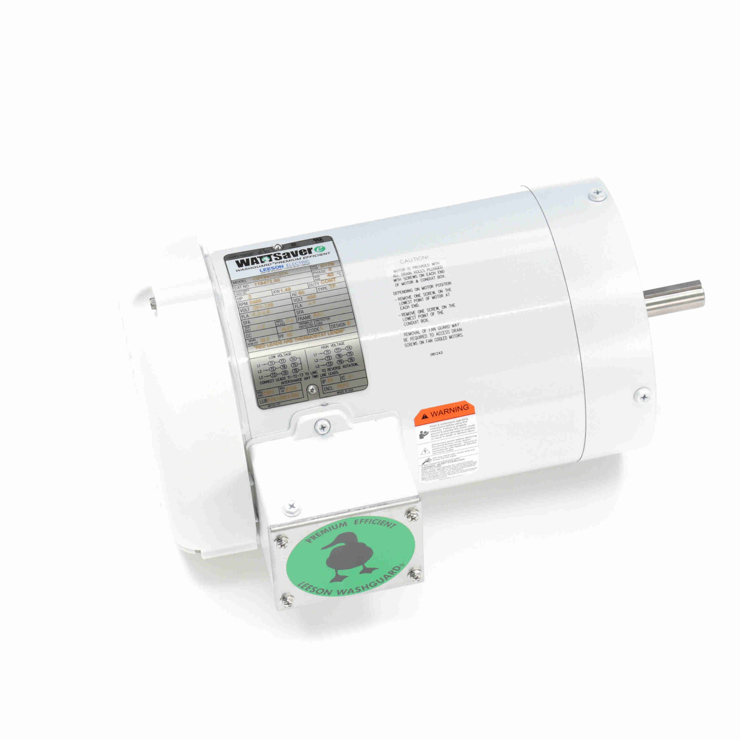 Leeson Washguard Electric Motor, 2 HP, 3600 RPM