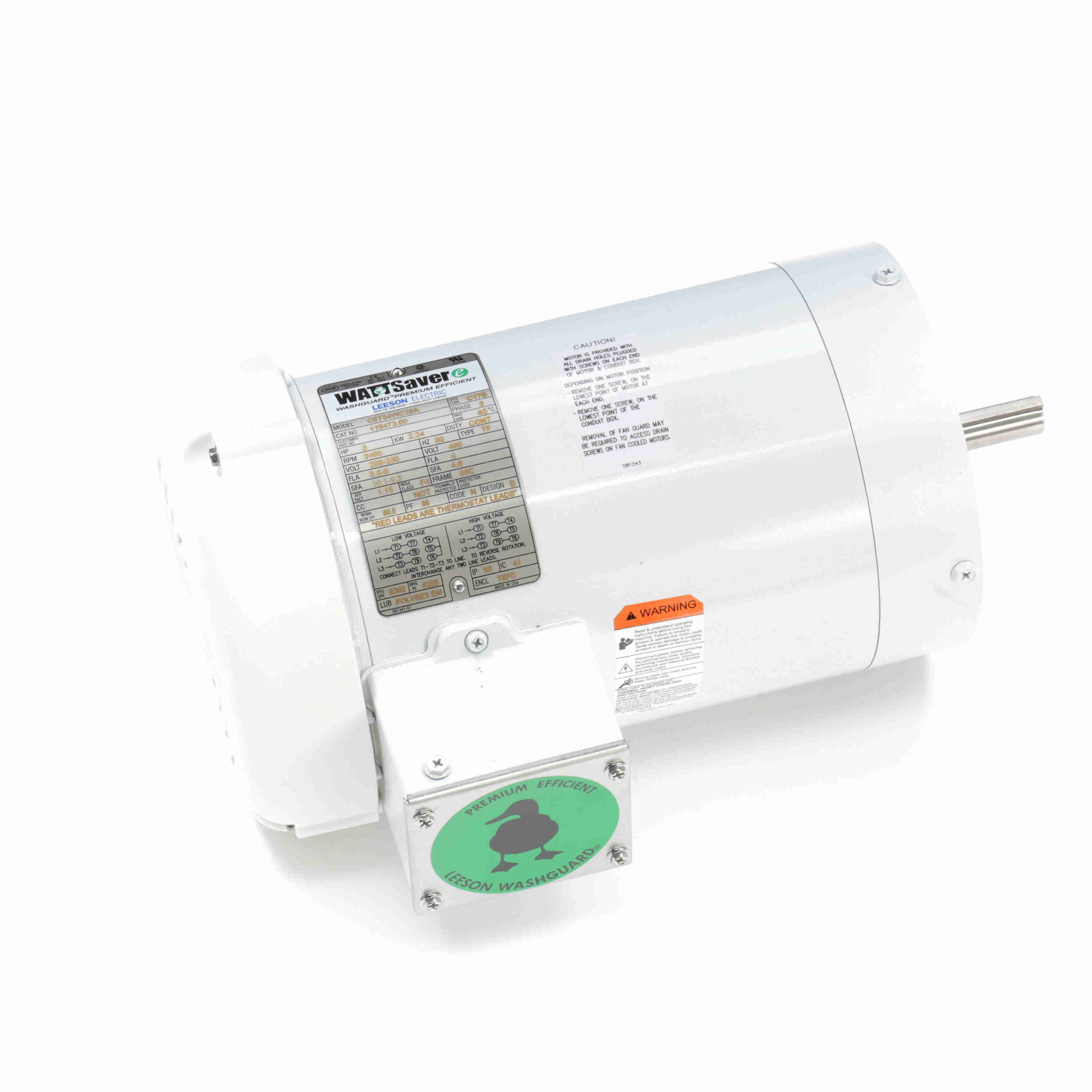 Leeson Washguard Electric Motor, 3 HP, 3600 RPM - 0