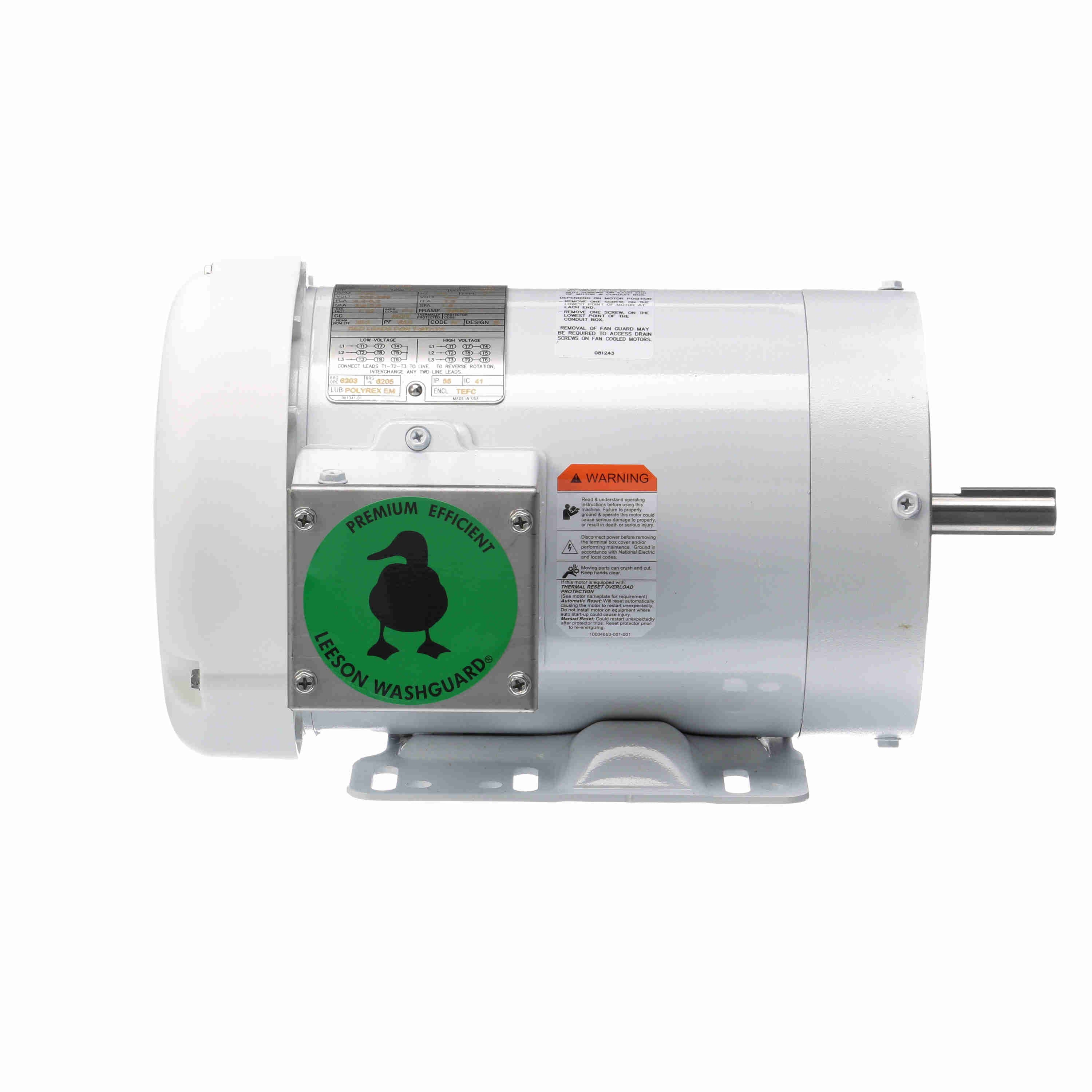 Leeson Washguard Electric Motor, 1 HP, 1800 RPM
