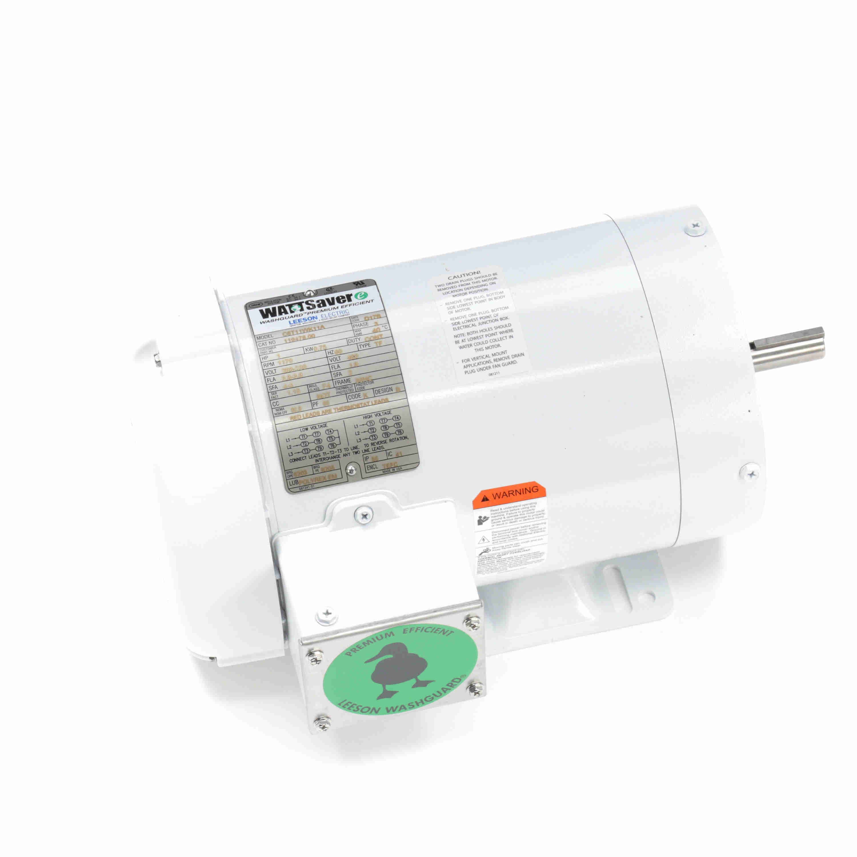 Leeson Washguard Electric Motor, 1 HP, 1200 RPM