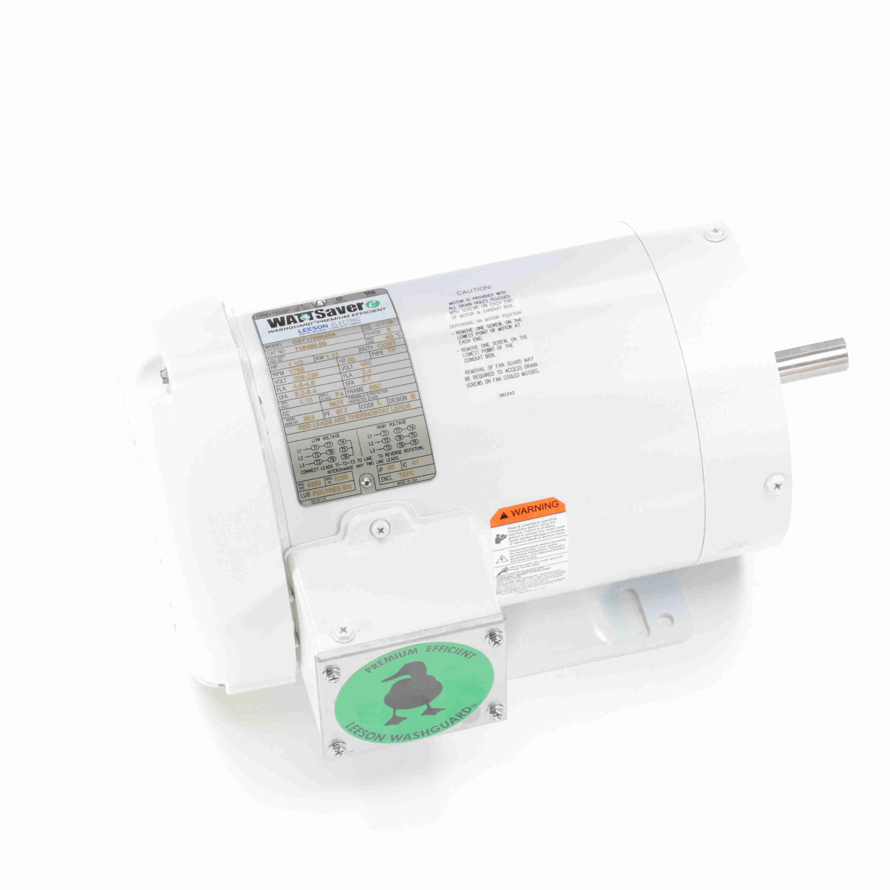 119480.00 Leeson 1.5HP White Duck Washguard Electric Motor, 1800 RPM