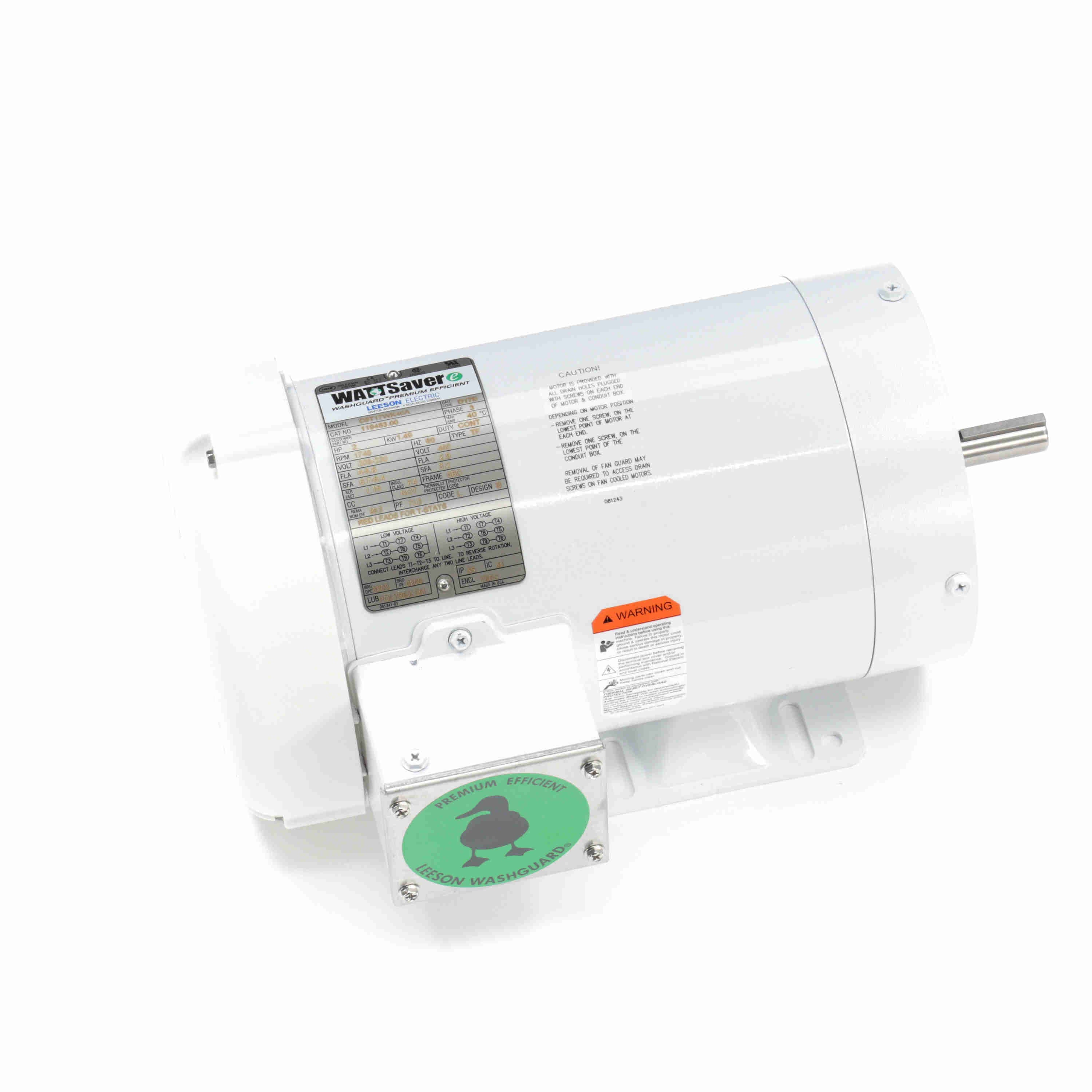 Leeson Washguard Electric Motor, 2 HP, 1800 RPM - 0