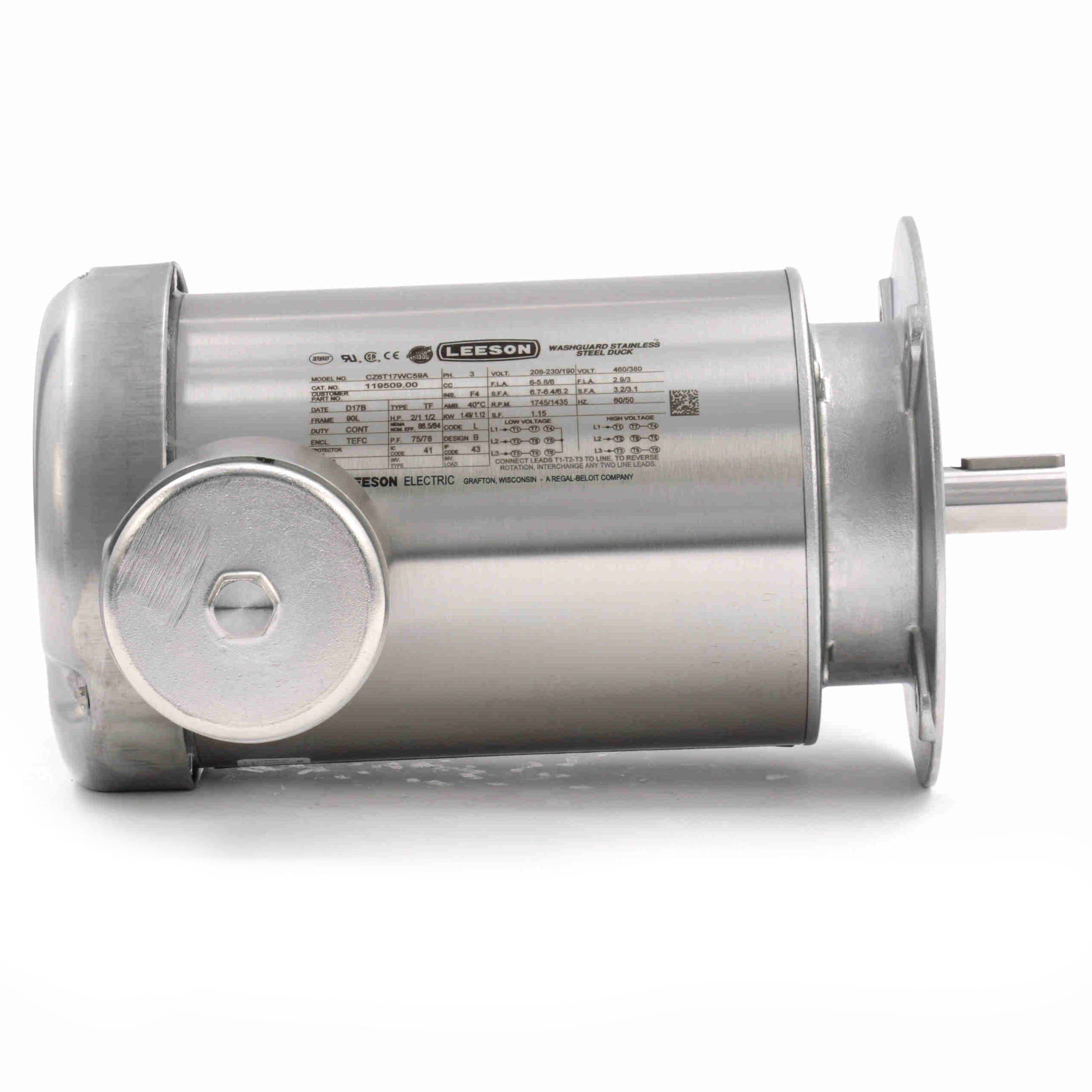 119509.00 Leeson 2HP/1.5kW IEC Metric Washguard Electric Motor, 1745RPM