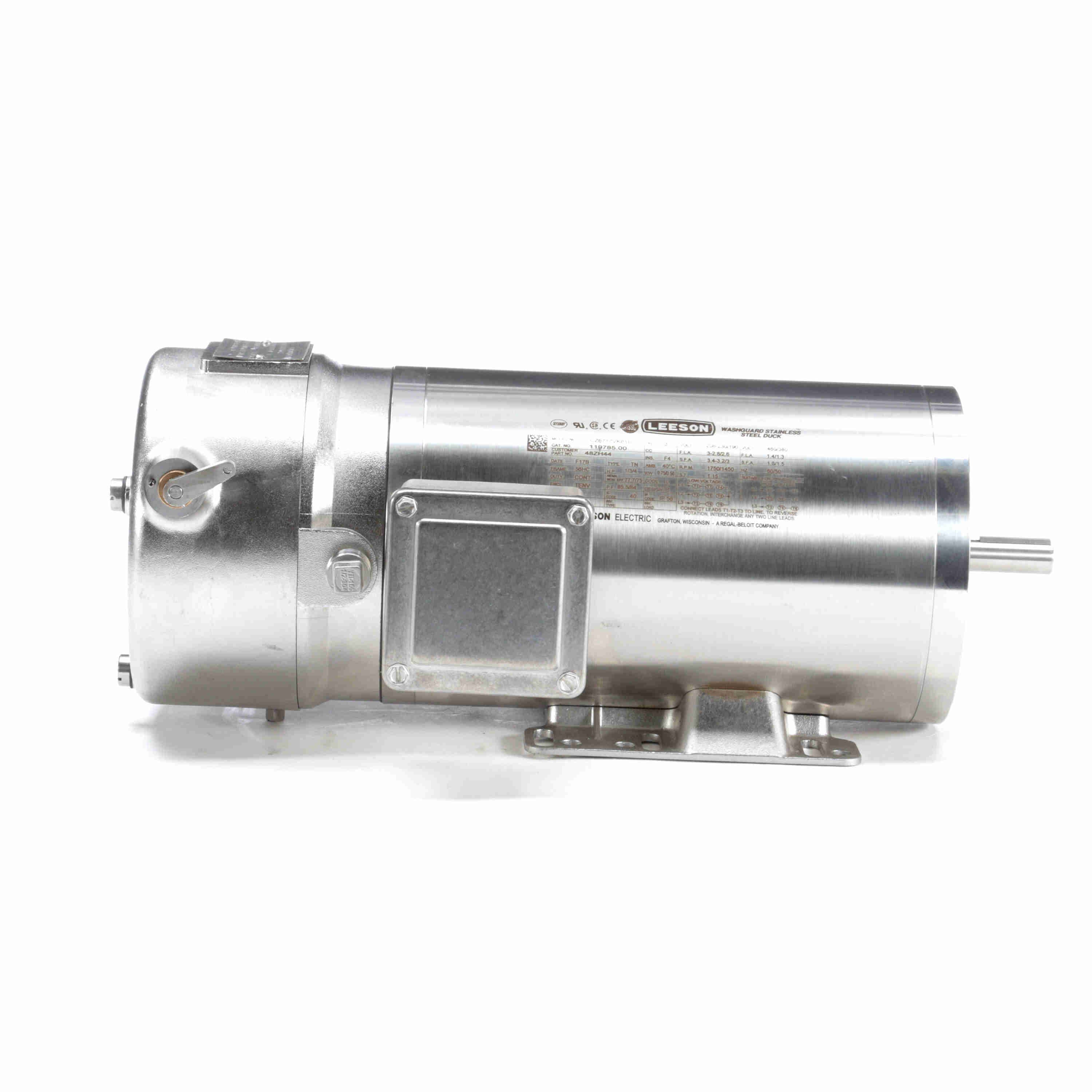 119785.00 Leeson 1HP Washguard Electric Brake Motor, 1800 RPM