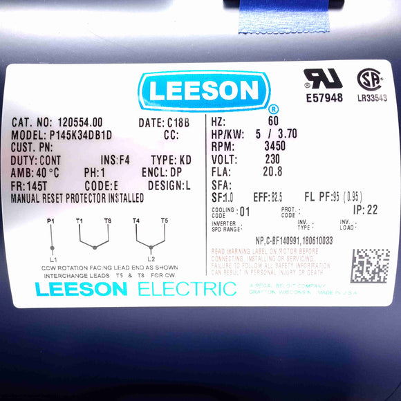 120554.00 Leeson 5HP Electric Motor