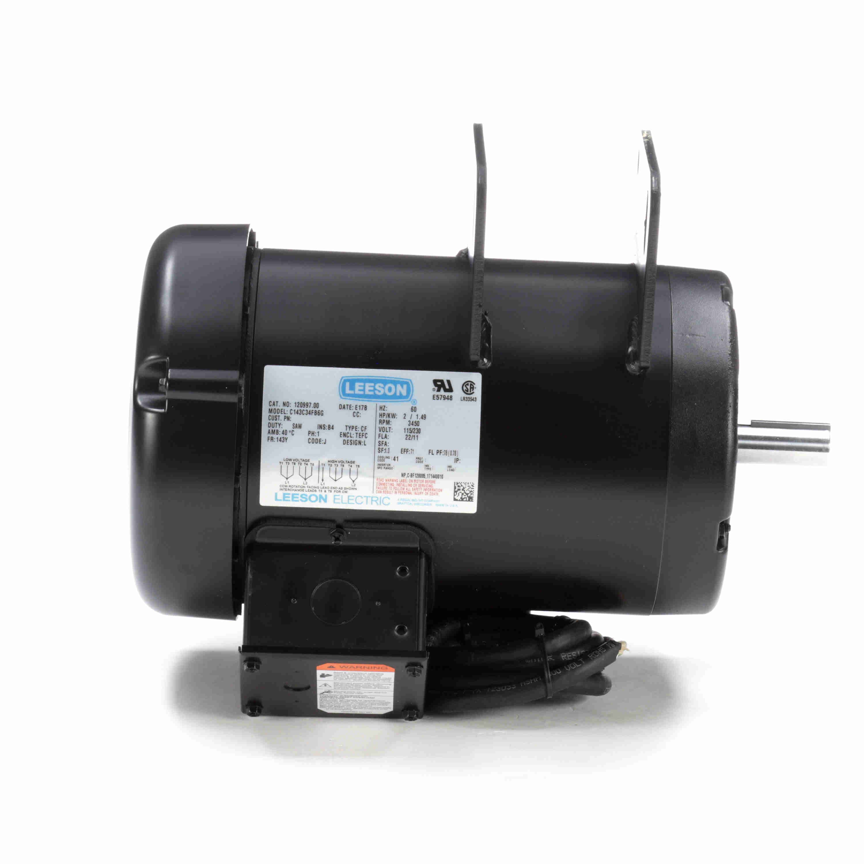 120997.00 Leeson 2HP Definite Purpose Woodworking Electric Motor, 3600RPM