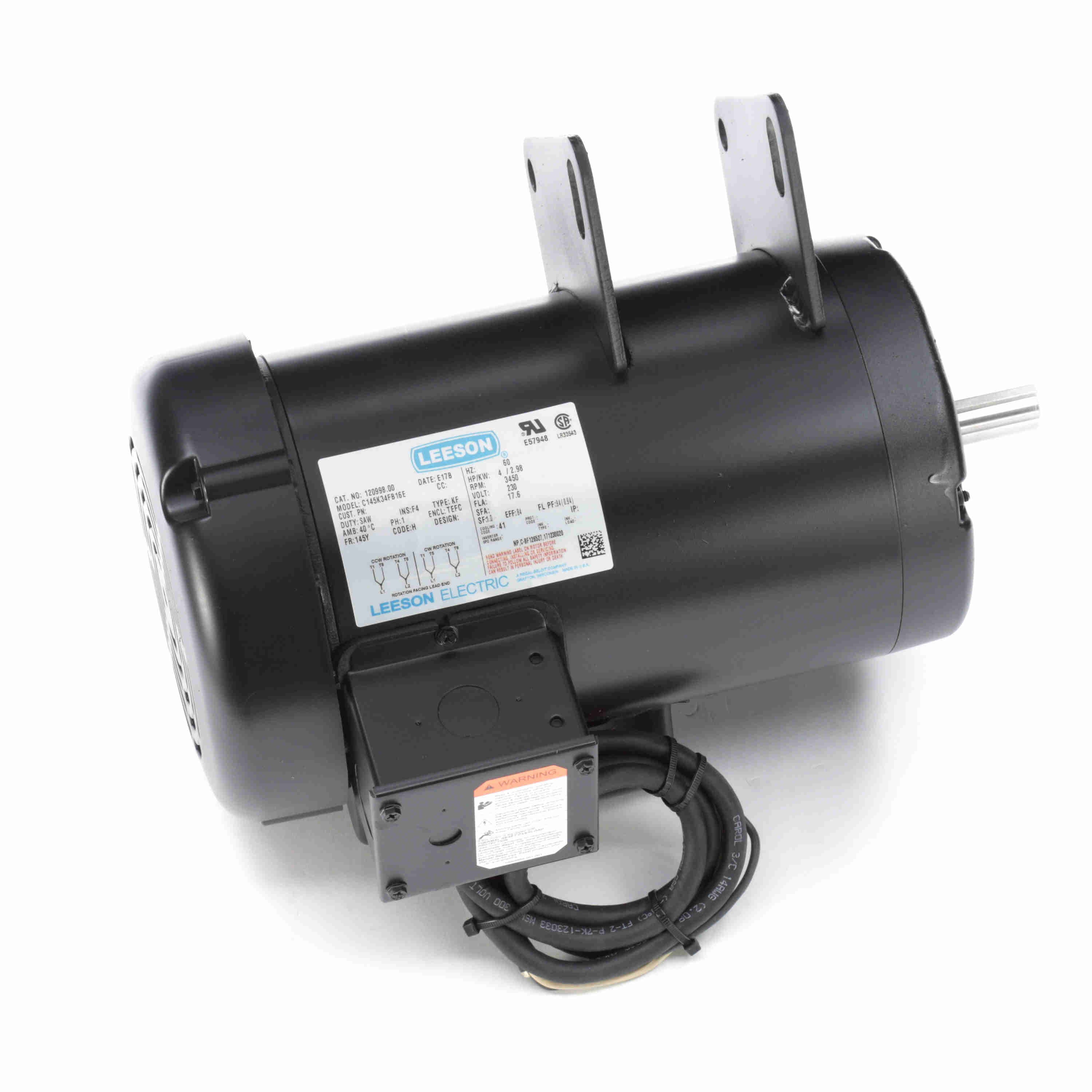 120998.00 Leeson 4HP Contractor Saw Electric Motor, 3600 RPM - 0