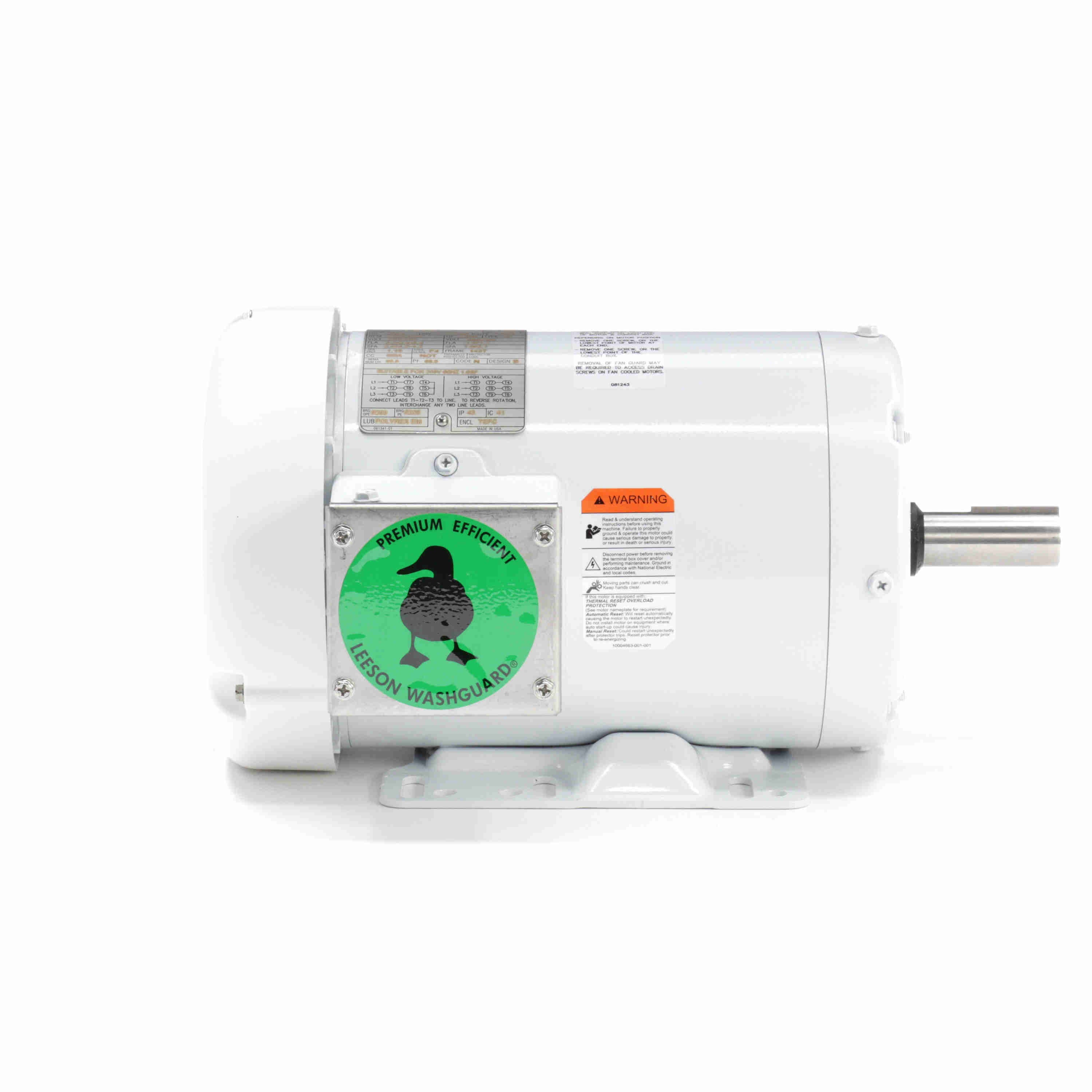 Leeson Washguard Electric Motor, 1 HP, 1800 RPM