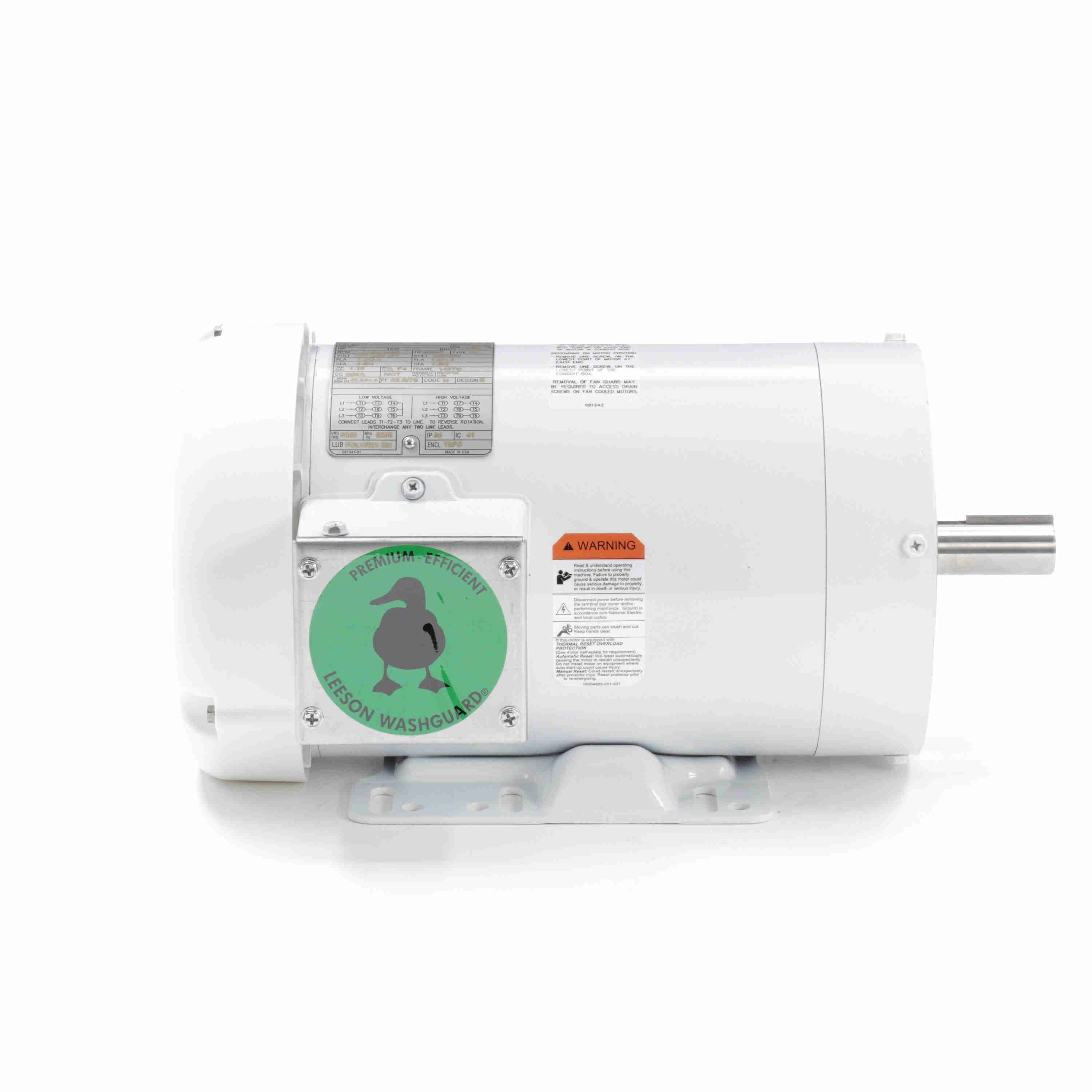 Leeson Washguard Electric Motor, 1 HP, 1800 RPM