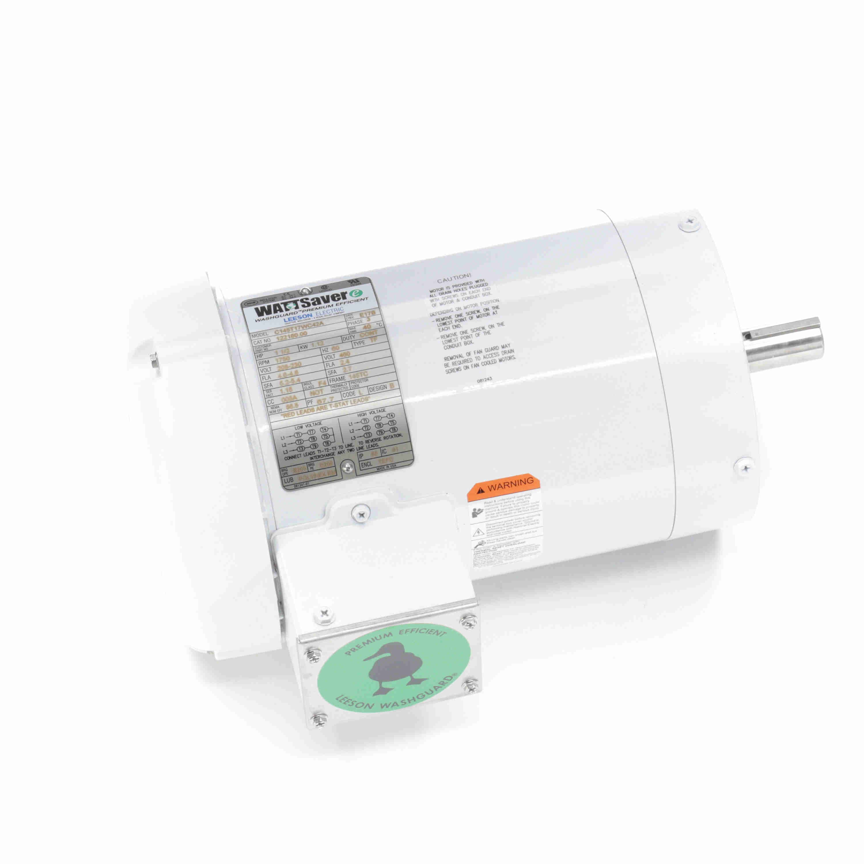Leeson Washguard Electric Motor, 1.5 HP, 1800 RPM