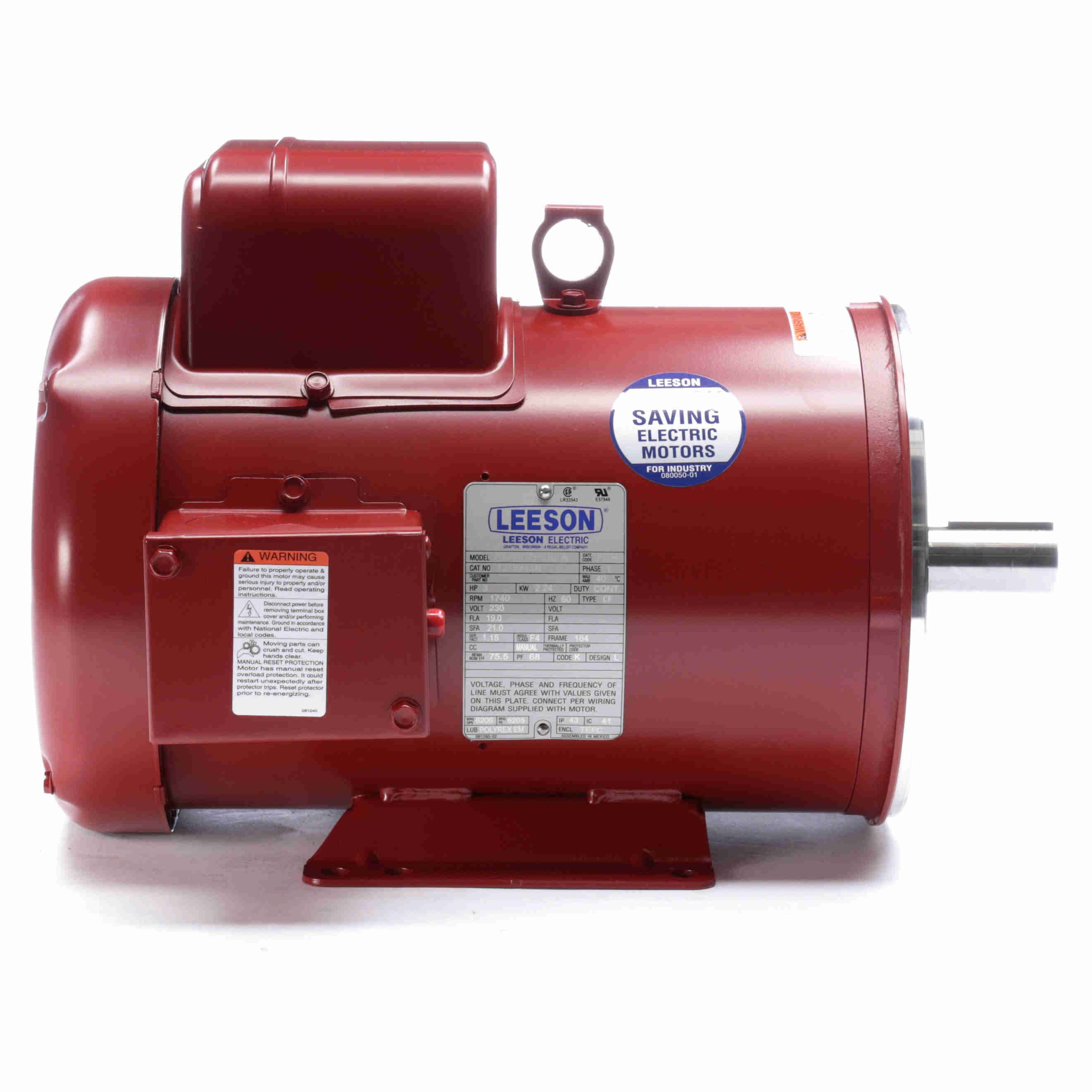 131994.00 Leeson 3HP Hi-Torque Agriculture Duty Electric Motor, 1800RPM - 0