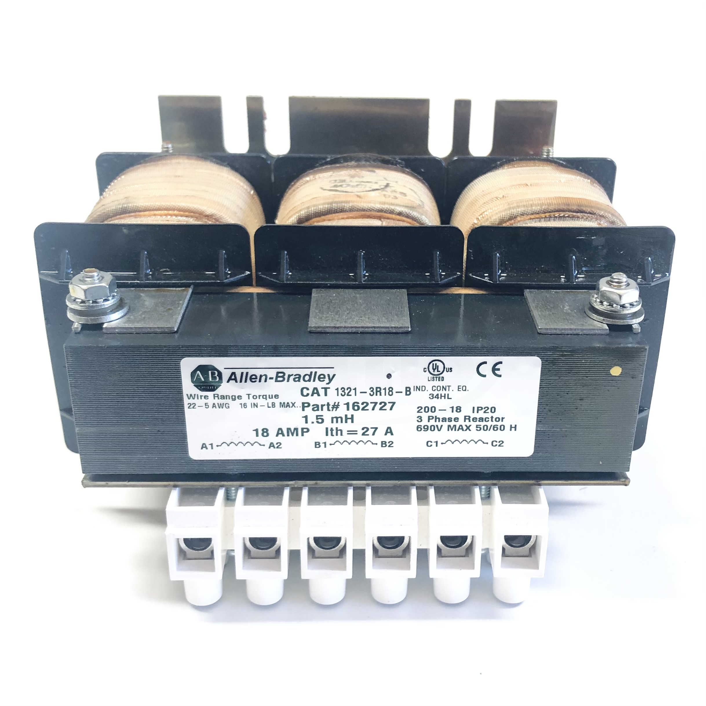 1321-3R18-B Allen-Bradley 3-Phase Line Reactor, 1.5mH, 18Amp, 690V Ma. 50/60Hz - 0