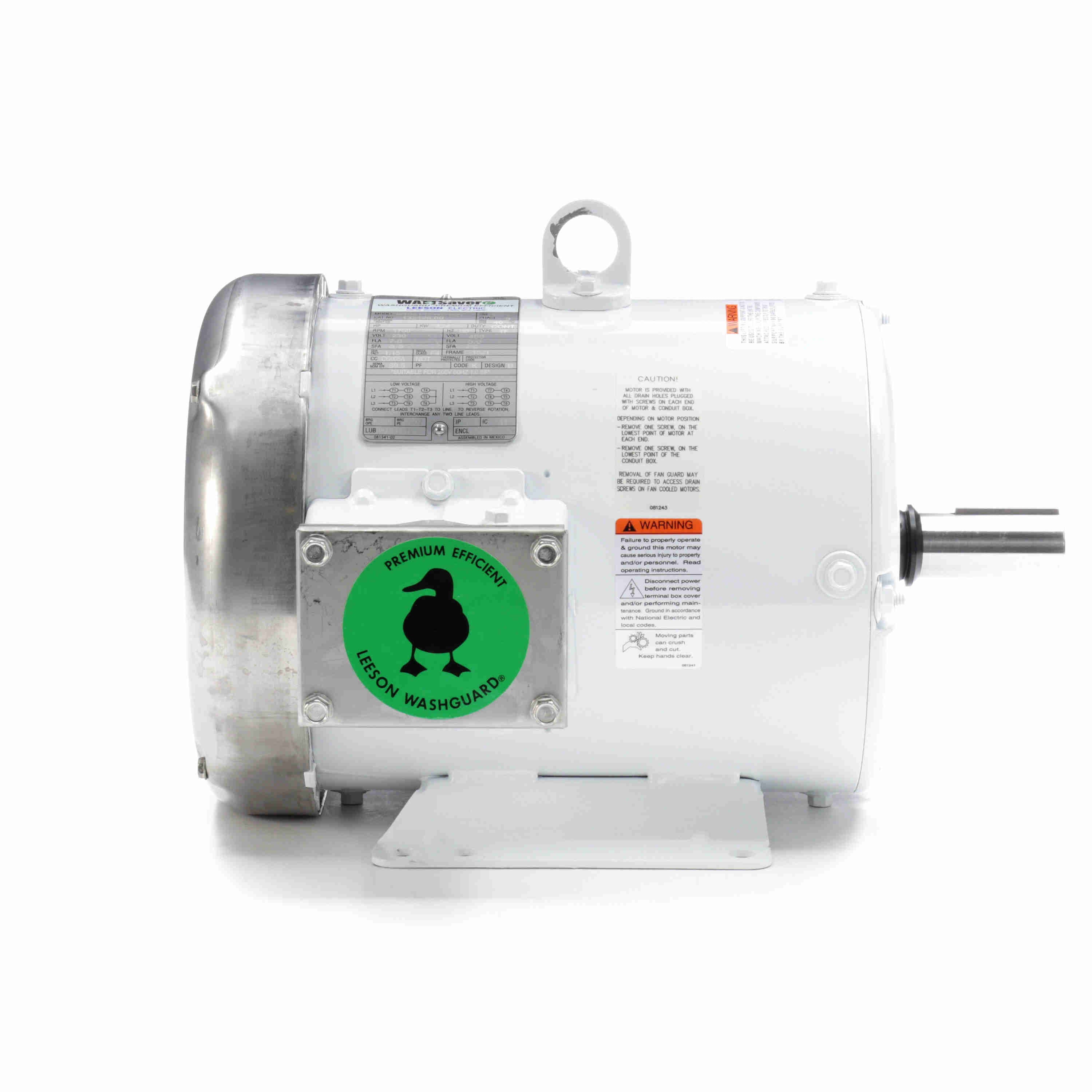 132196.00 Leeson 3HP White Duck Washguard Electric Motor, 1800RPM