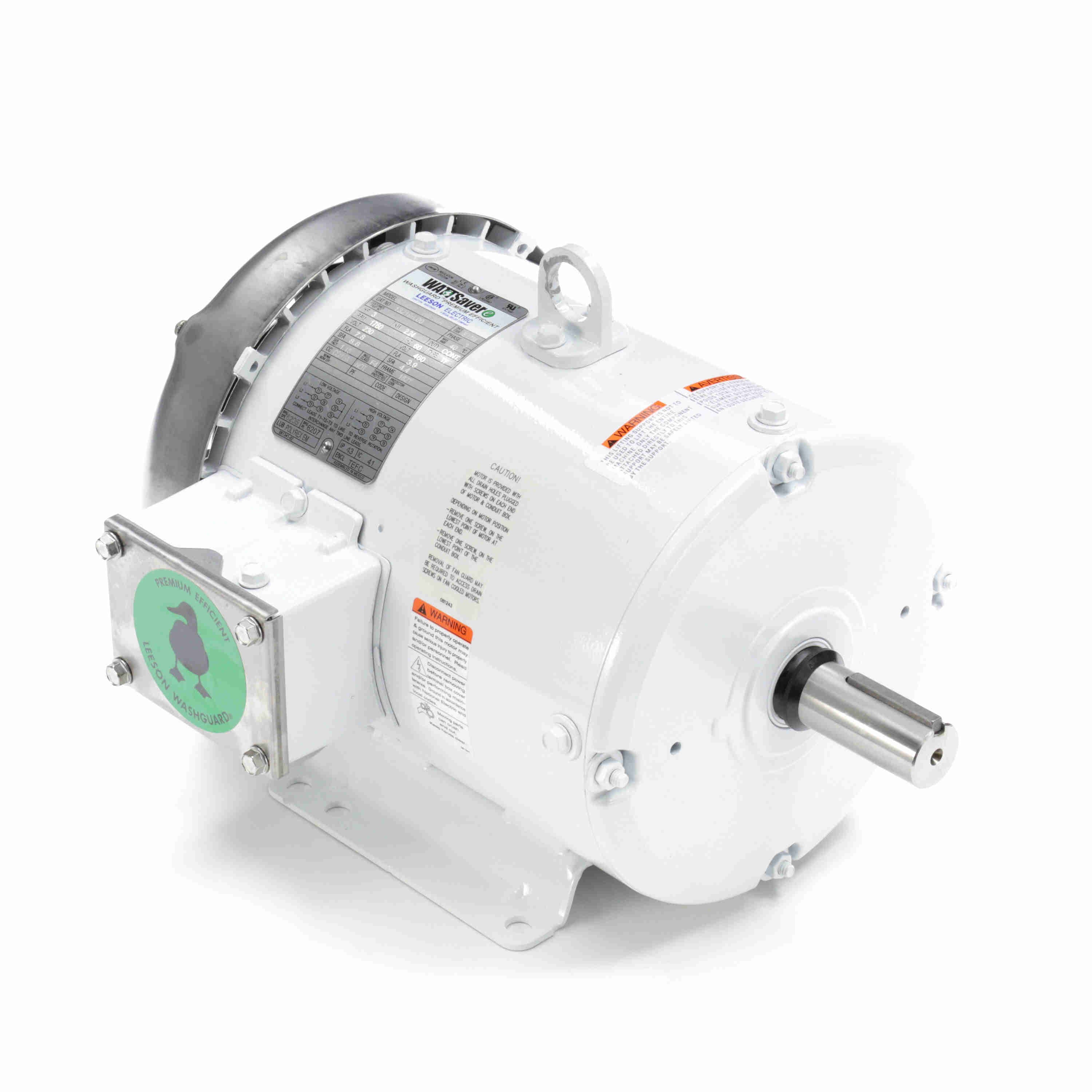 132196.00 Leeson 3HP White Duck Washguard Electric Motor, 1800RPM