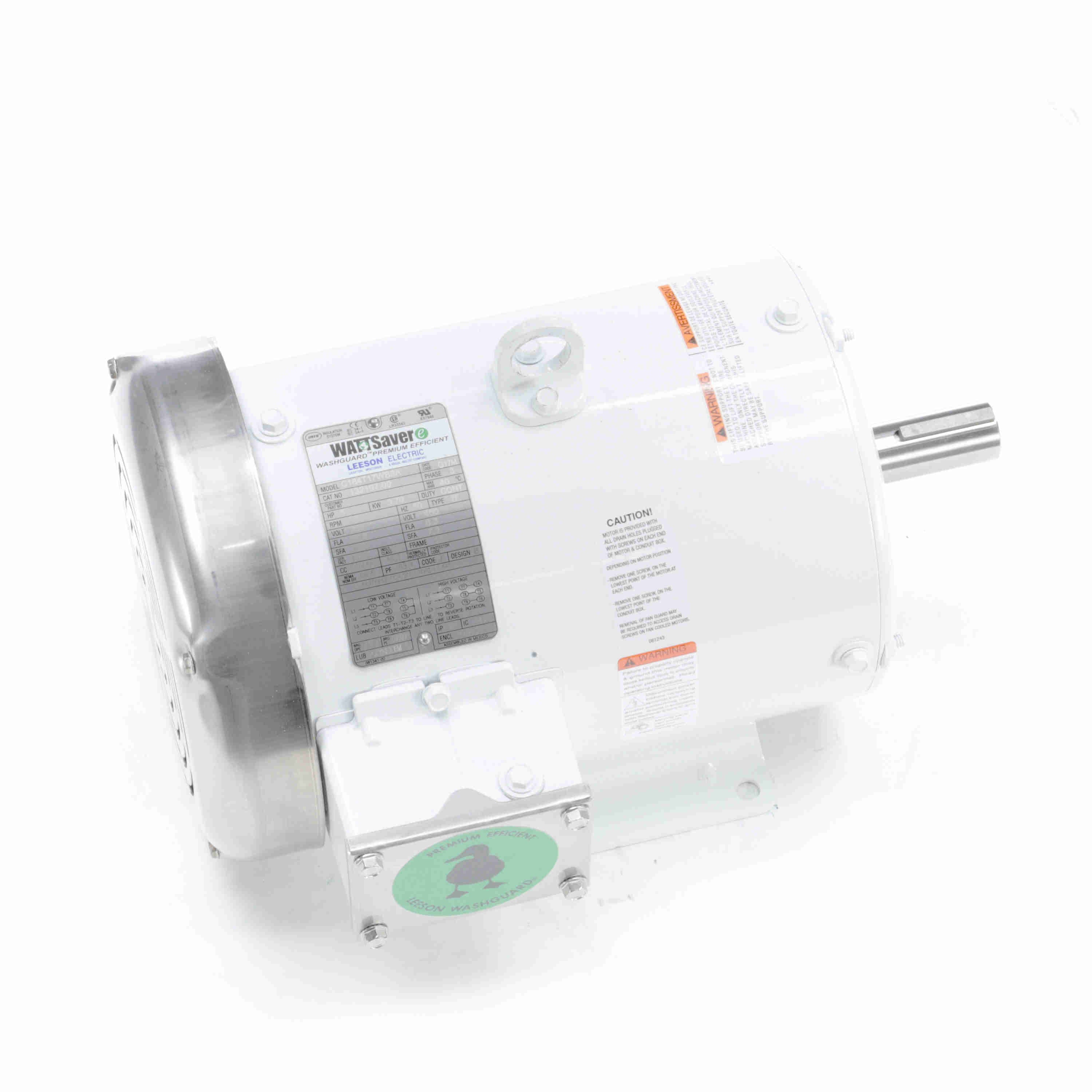 132197.00 Leeson 5HP White Duck Washguard Electric Motor, 1800RPM - 0