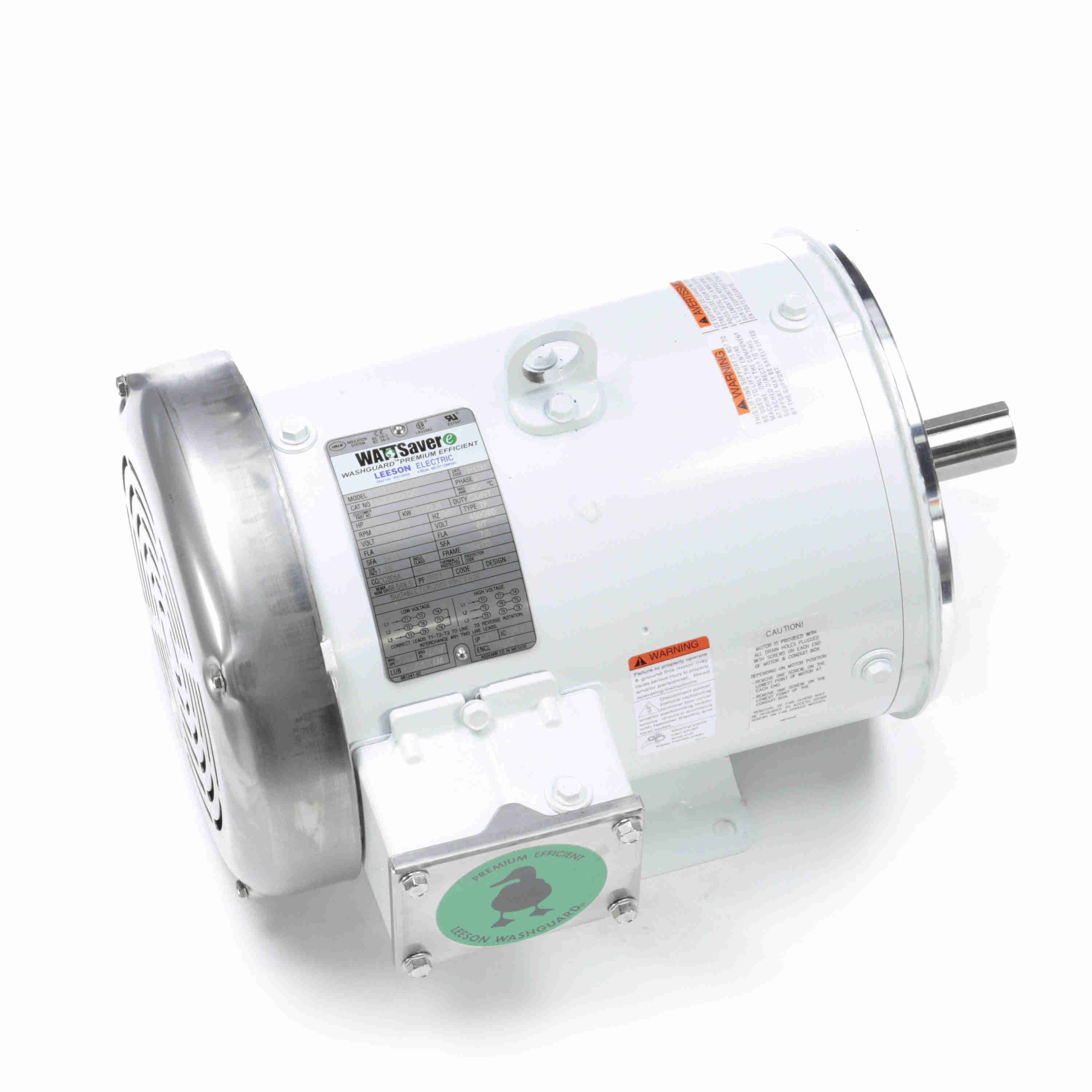 132200.00 Leeson 5HP White Duck Washguard Electric Motor, 3600RPM