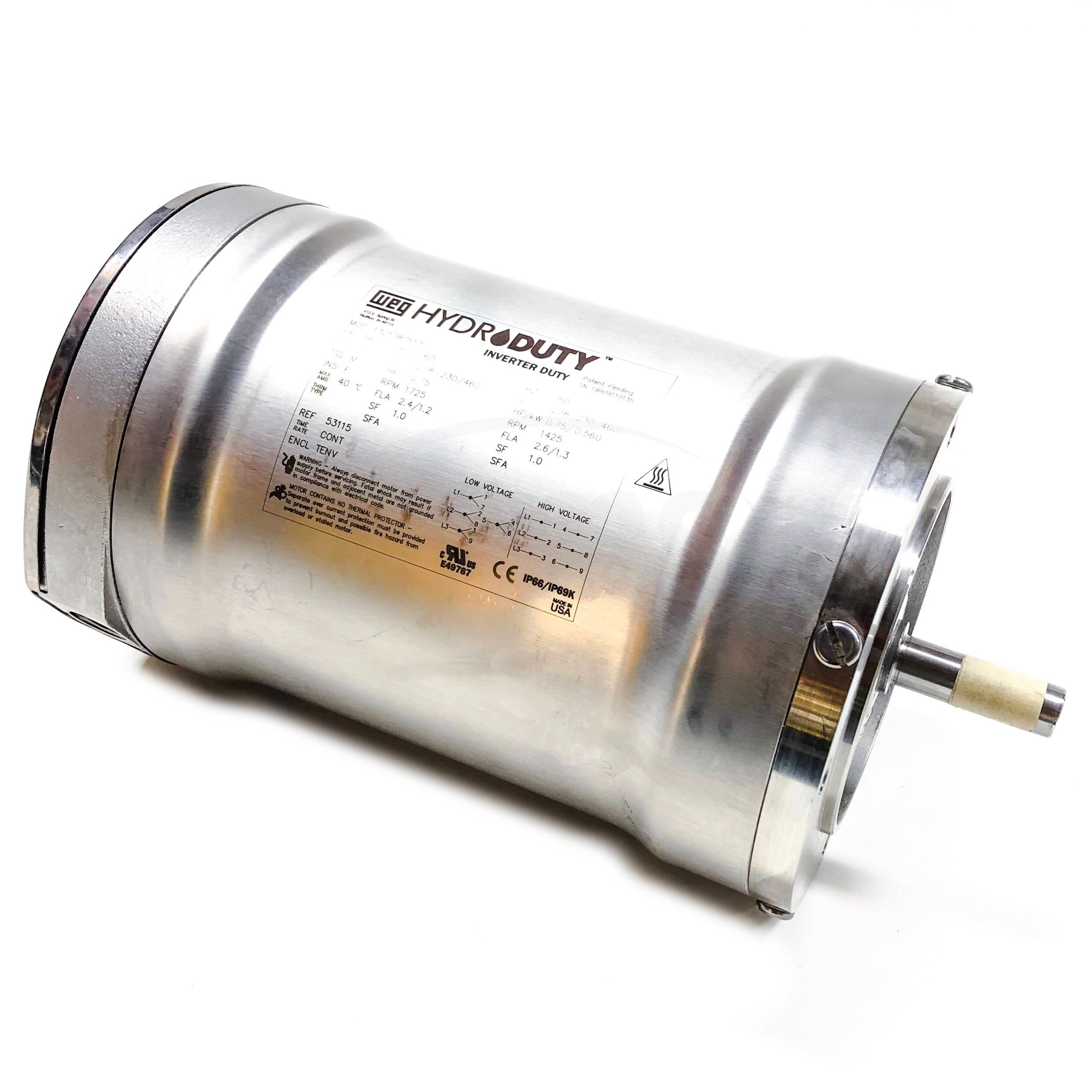 1323087113 WEG 1/2HP Hydroduty Washdown Electric Motor, 3600RPM - 0