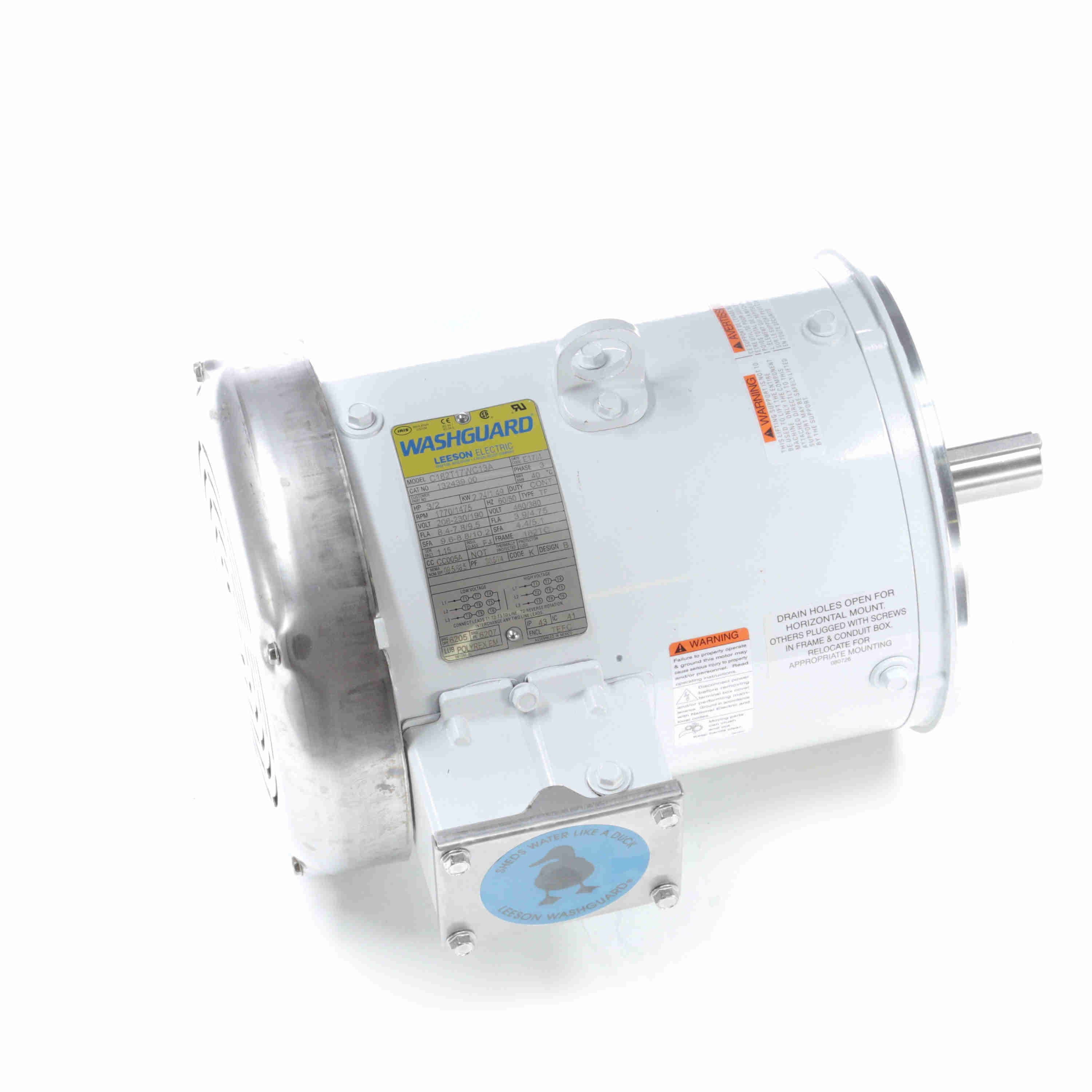 Leeson Washguard Electric Motor, 3 HP, 1800 RPM