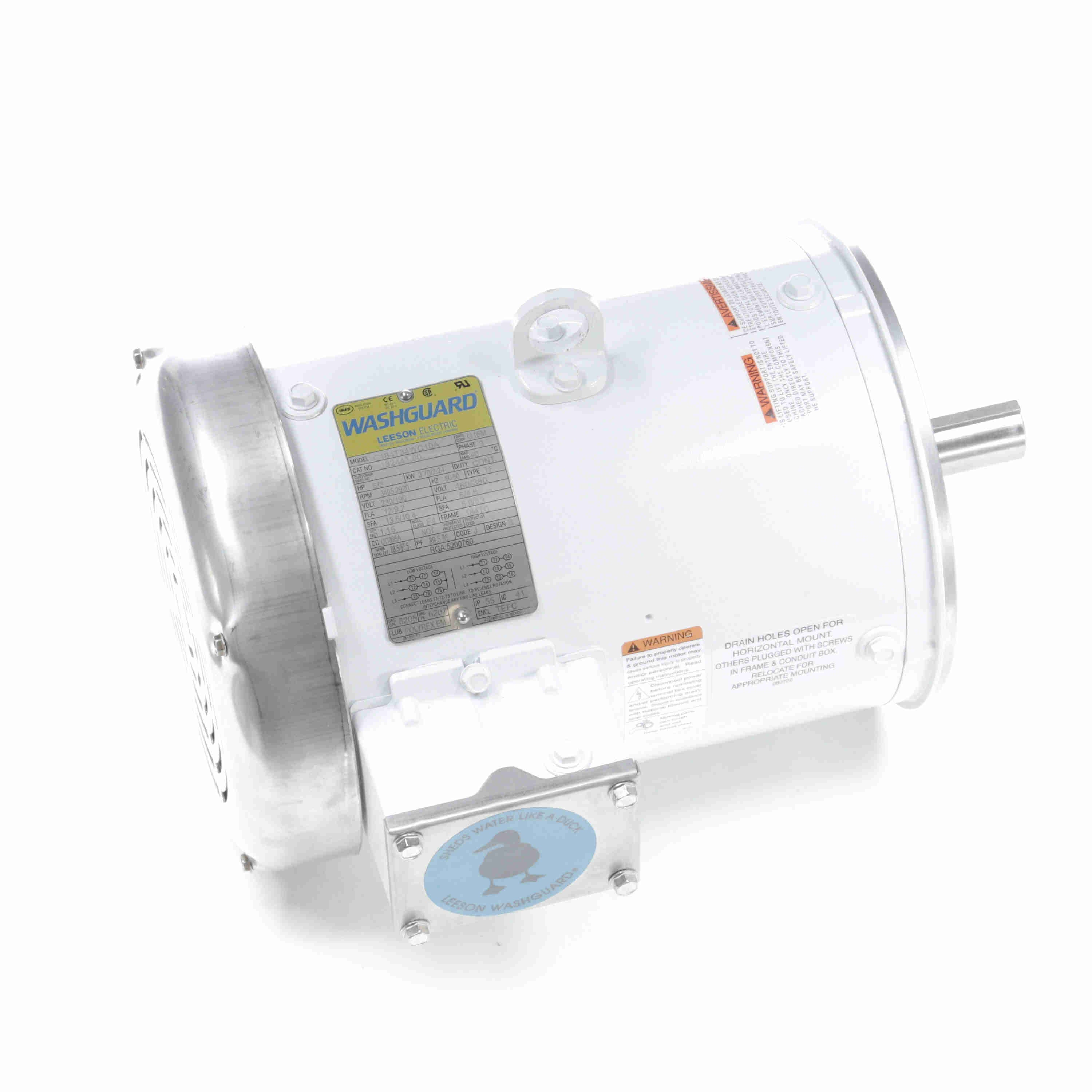 Leeson Washguard Electric Motor, 5 HP, 3600 RPM