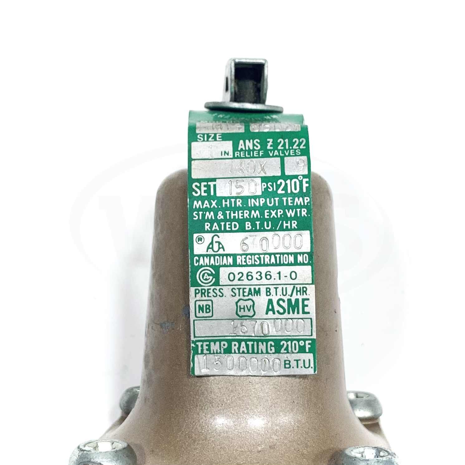 140X9-150210 Watts 1" Safety Relief Valve, 150psi, 210°