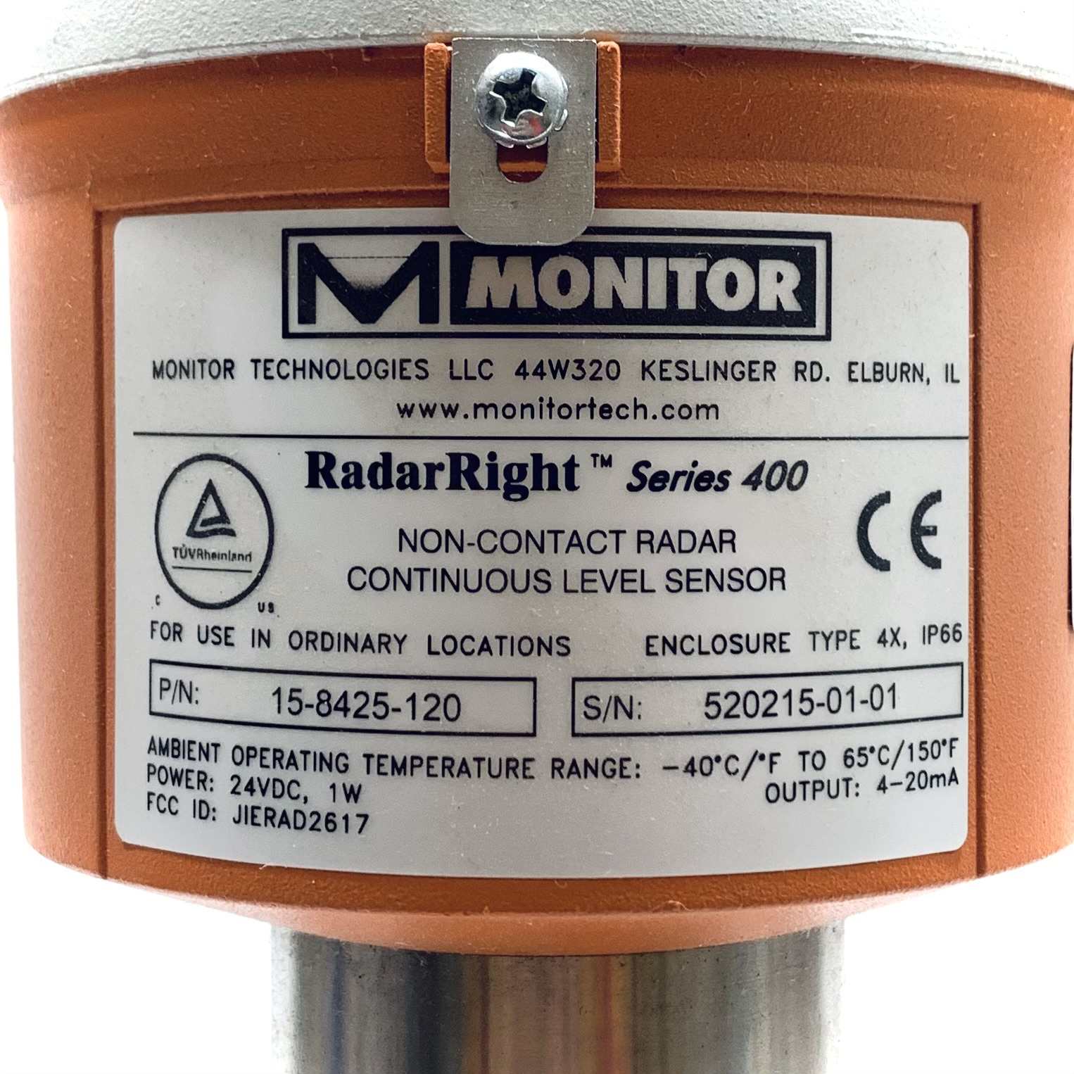 15-8425-120 Monitor Radar Right Series 400 Non Contact Level Sensor