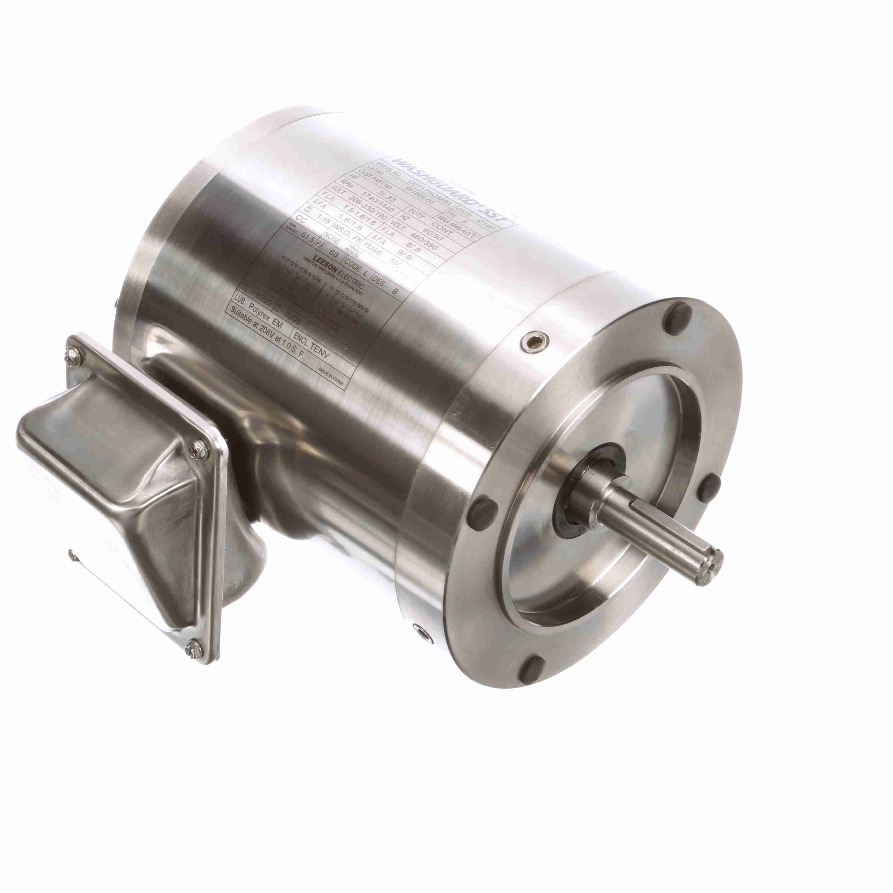 191205.00 Leeson 1/2HP Stainless Steel Electric Motor, 1740 RPM