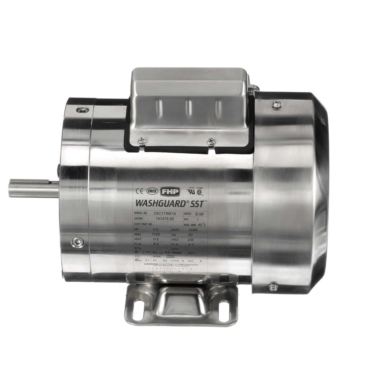 1/2HP Leeson Electric Stainless Steel Motor, Washdown Duty