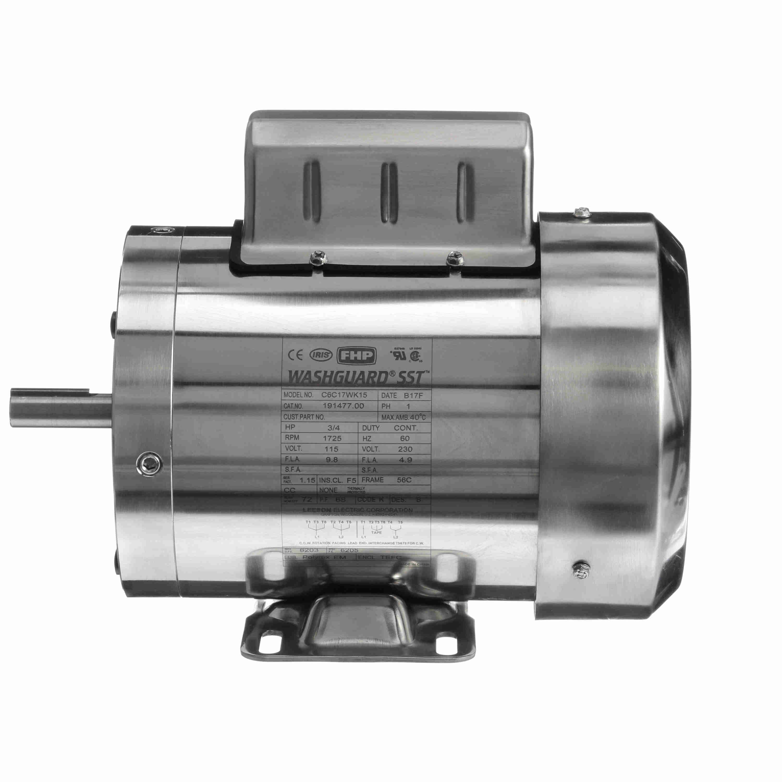 191477.00 Leeson 3/4HP Electric Stainless Steel Motor, Washdown Duty