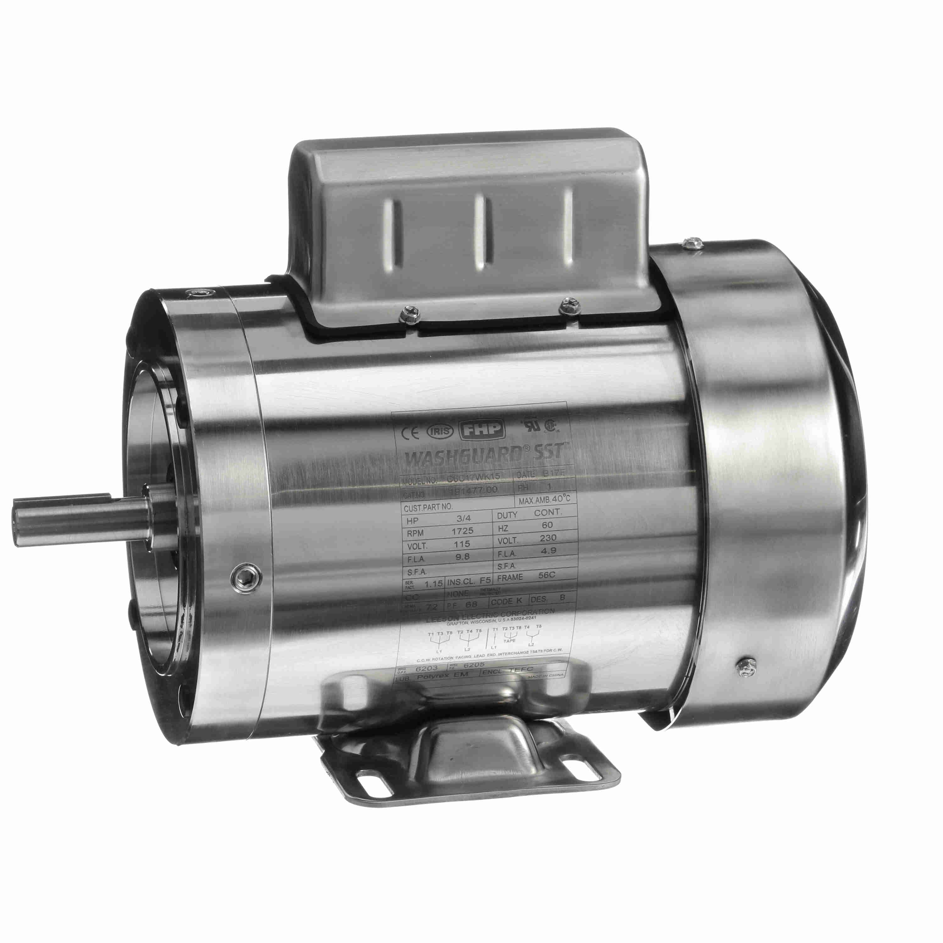 191477.00 Leeson 3/4HP Electric Stainless Steel Motor, Washdown Duty