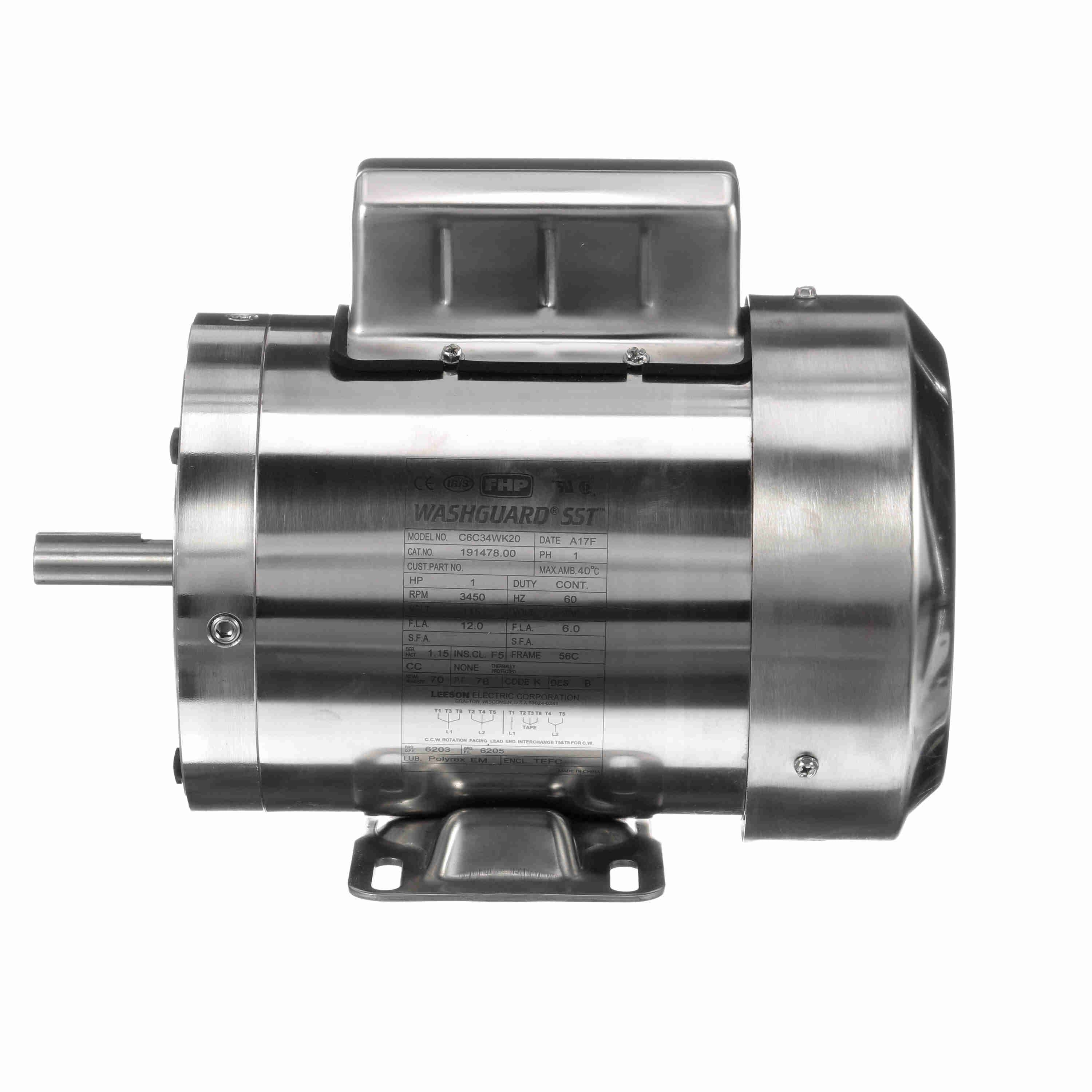 1HP Leeson Electric Stainless Steel Motor, Washdown Duty - 0