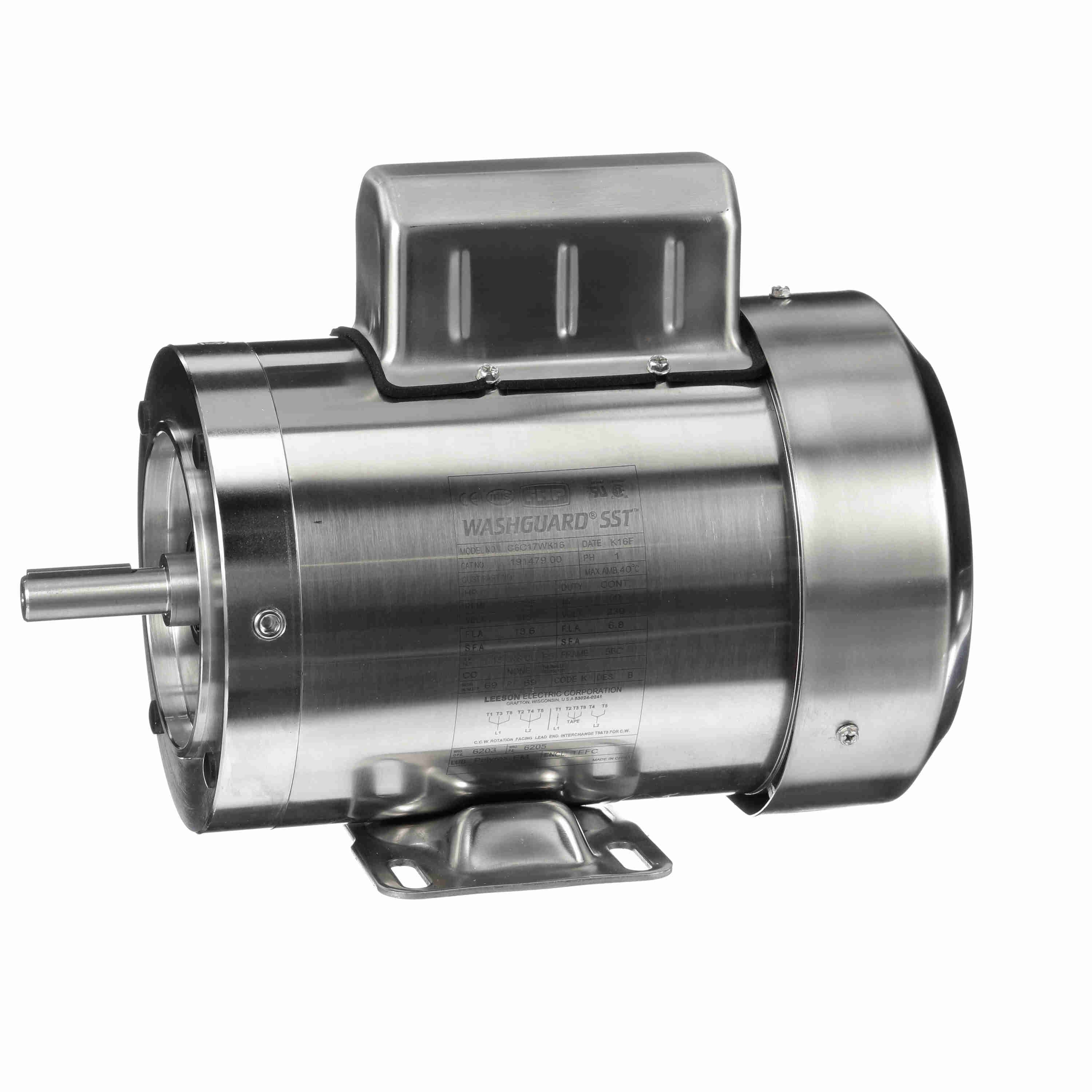 1HP Leeson Electric Stainless Steel Motor, Washdown Duty